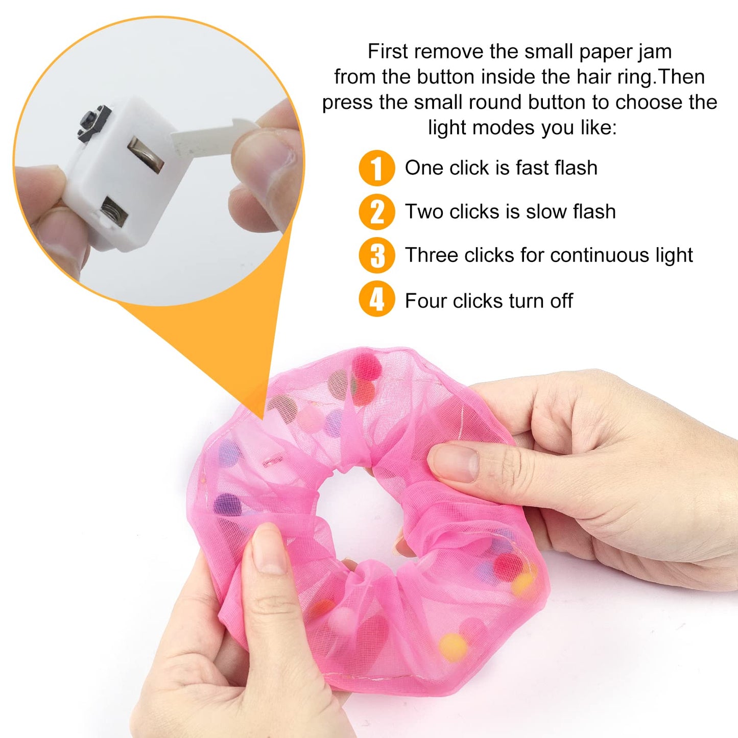 8 LED Scrunchies - Light Up Hair Accessories for Women, Girls - Glow in the Dark Hair Ties & Bands for Christmas, Rave Party (#02)