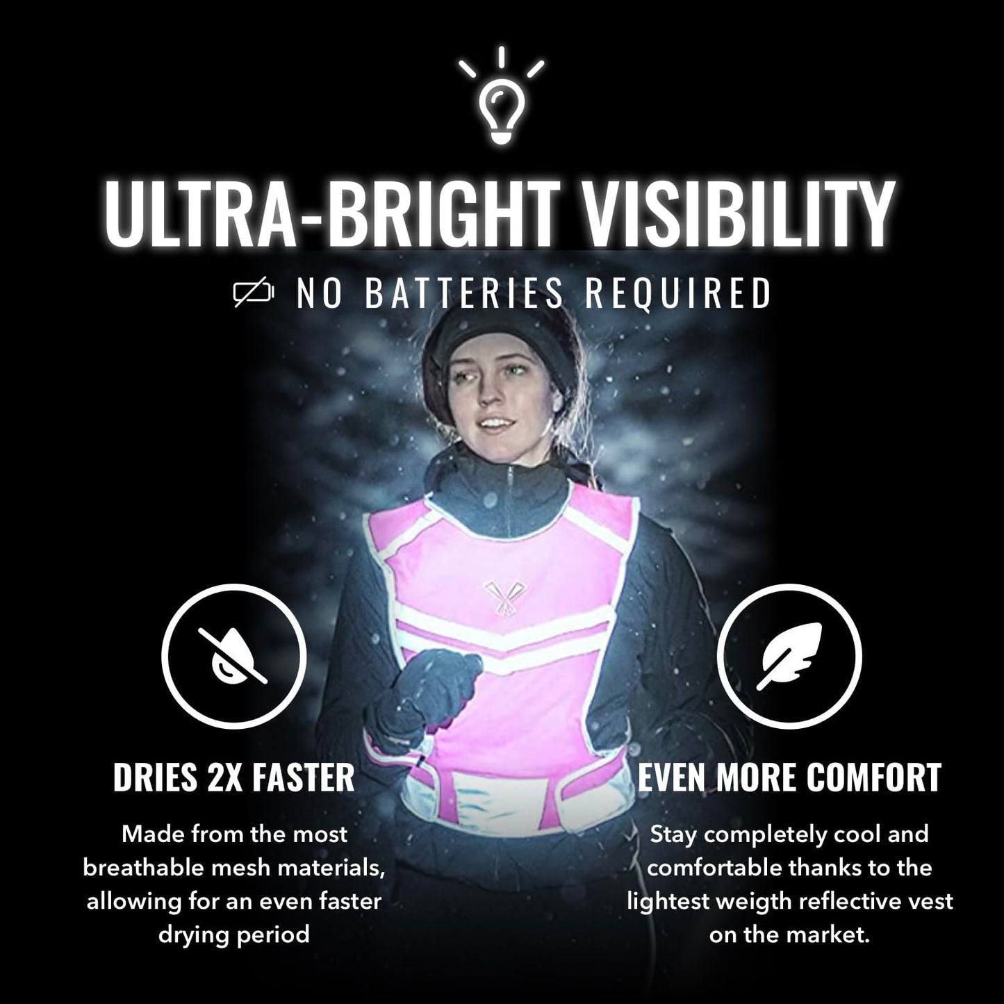 247 Viz Running Reflective Vest with Inside Pocket and 2 Bands, High Visibility Reflective Running Gear Safety Vest Straps for Men Women Kids for Night Running Walking Cycling