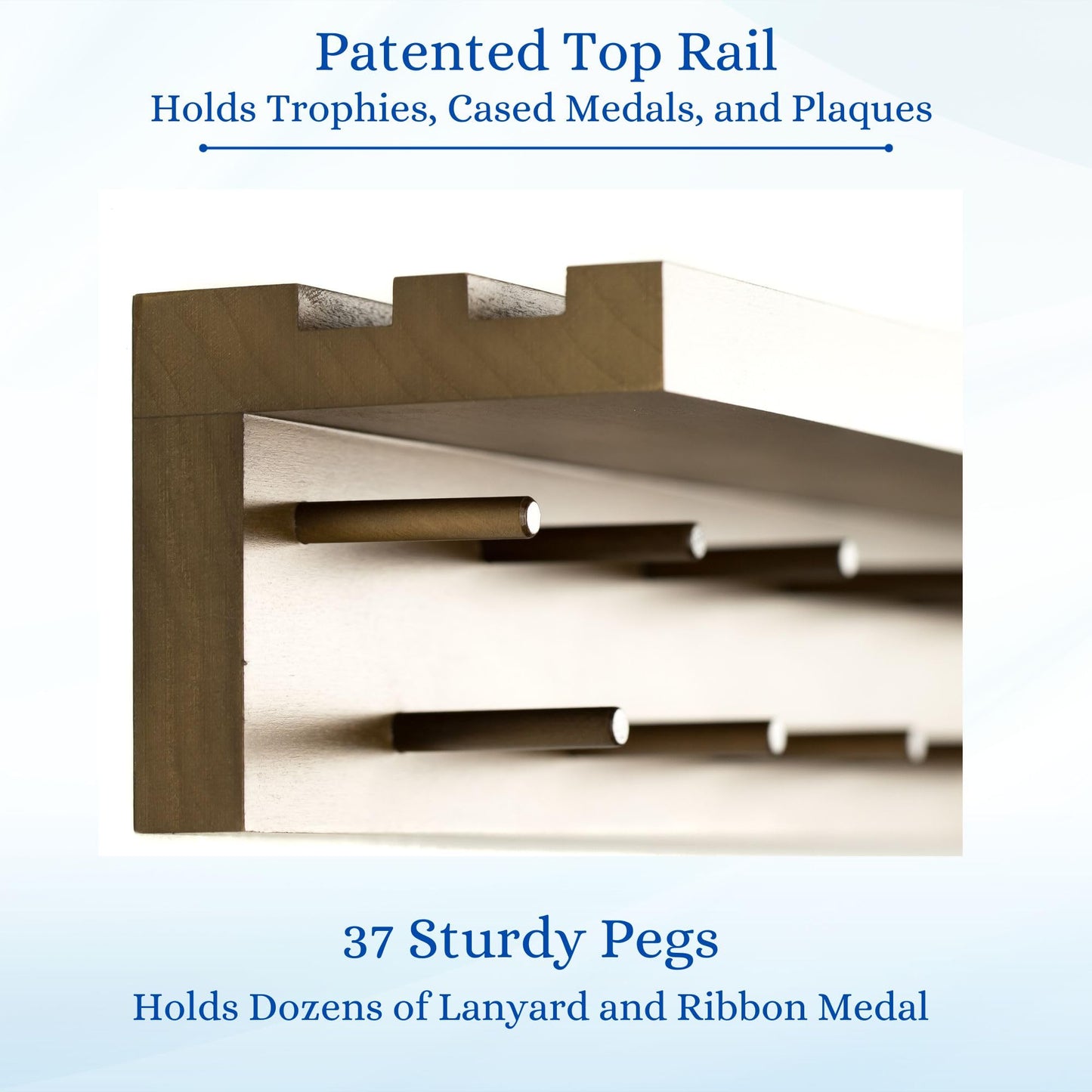 46.5"- Medal Awards Rack- The Largest Trophy Shelf and Medal Hanger Display - Multi-Sport Trophy and Medal Holder for Medal Display, Plaques, Pictures, Trophies, and More. Solid Wood