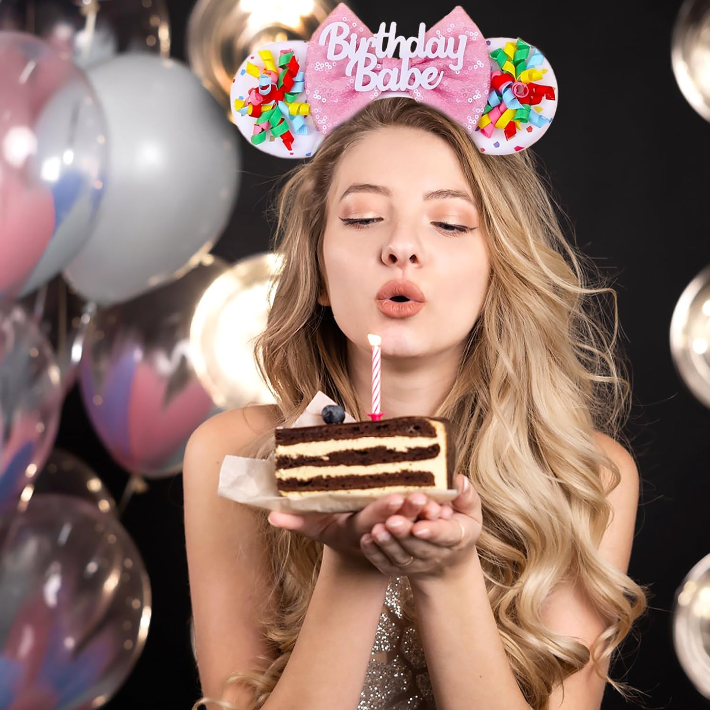 MADO Happy Birthday Mouse Ears Headband - Festive Ears for Women, Kids, Celebrations, Birthdays, and Parks (BD-BABE)