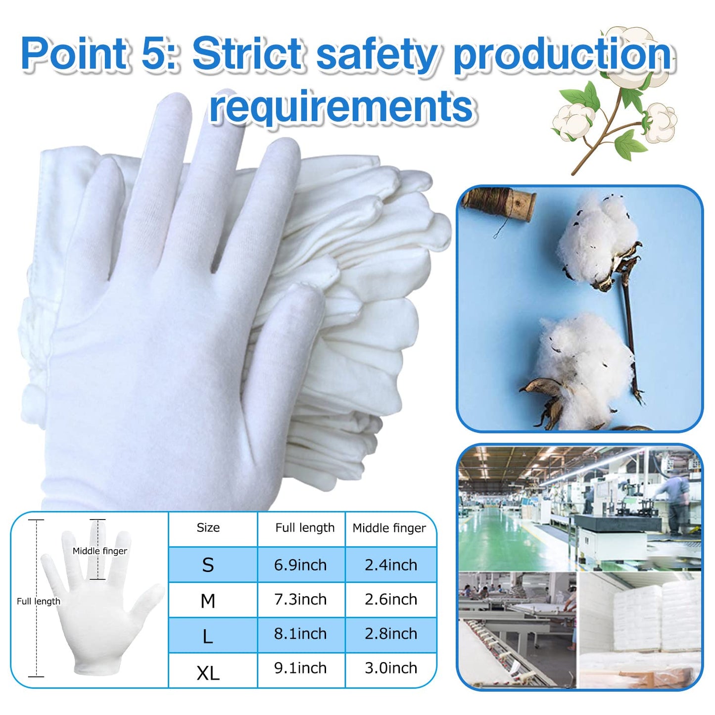 24Pcs Cotton Gloves for Dry Hands Moisturizing Gloves Cotton Gloves Eczema White Gloves for Men and Women and Kid, Stretchable Reusable Cloth Gloves for Spa Lotion Coin Jewelry Silver Inspection(L)