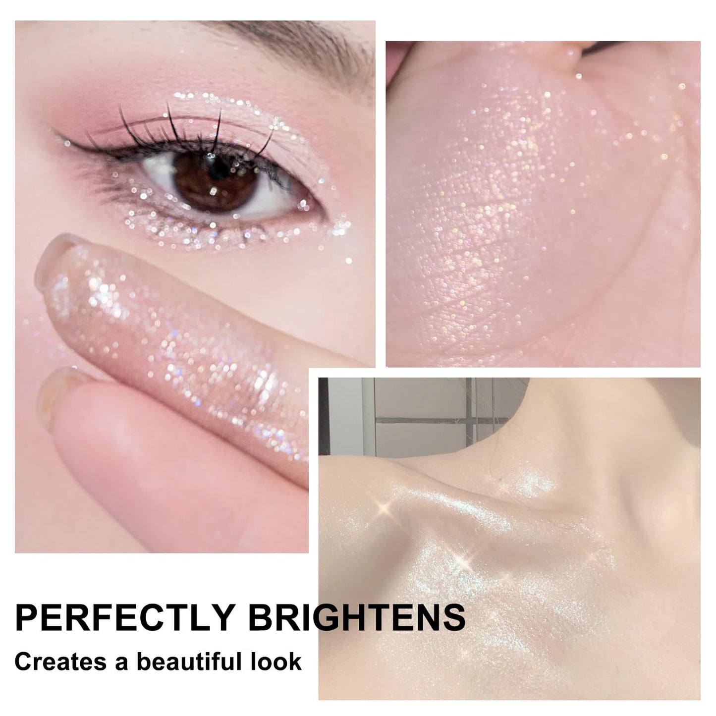 Hair and Body Glitter Spray, Holographic Glitter Highlighter Powder, Face Body Clothes Shiny Glitter, Loose Shimmer Hairspray Festival Rave Prom Accessories (Nude Pink)