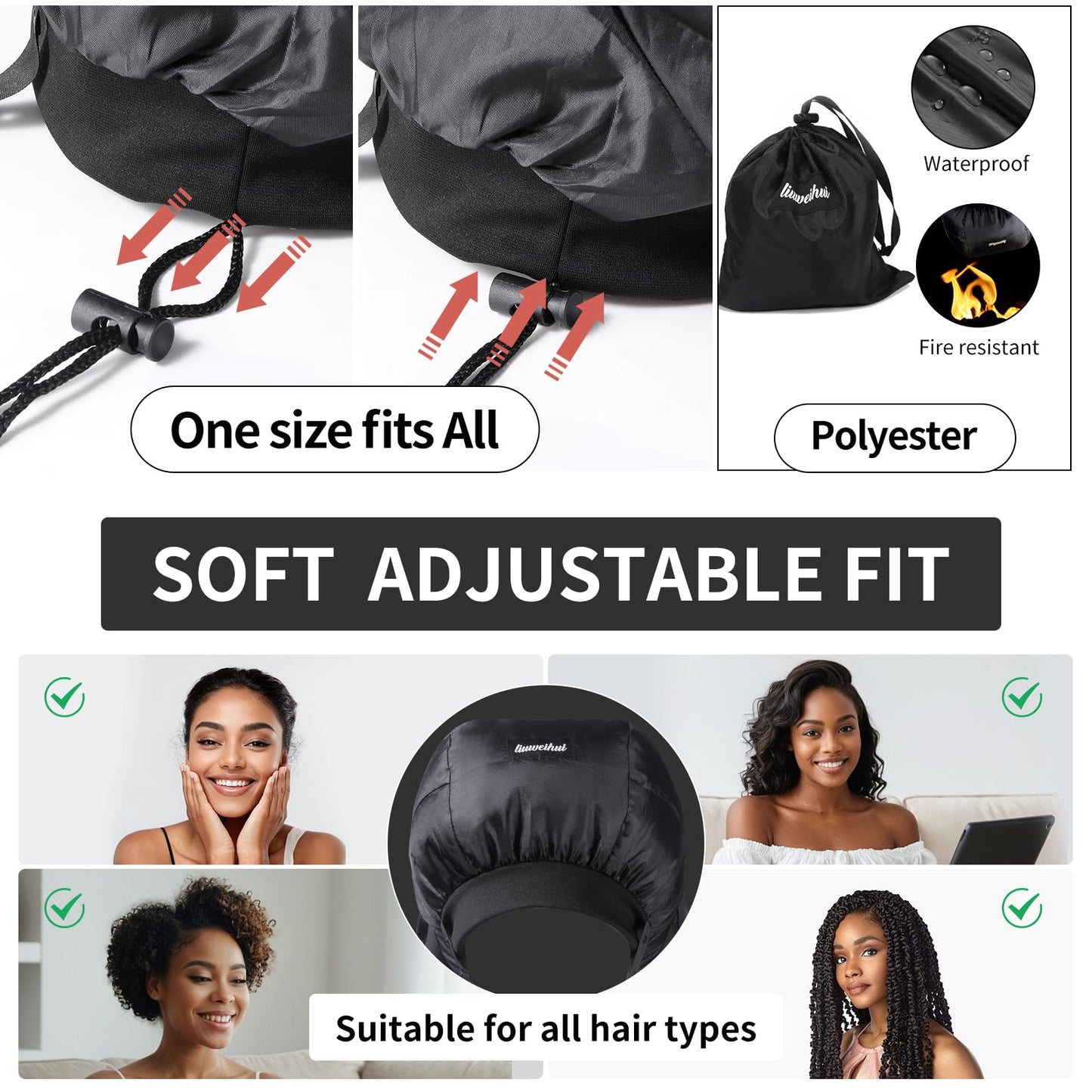 Adjustable Hair Drying Hoods,Diffuser Cap for Curly Hair,Hair Dryer Bonnet with Drawstring,Double Tube Hair Dryer Cap,Hair Dryer Bonnet Attachment for Curly Hair,Bonnet Hair Dryers for Women