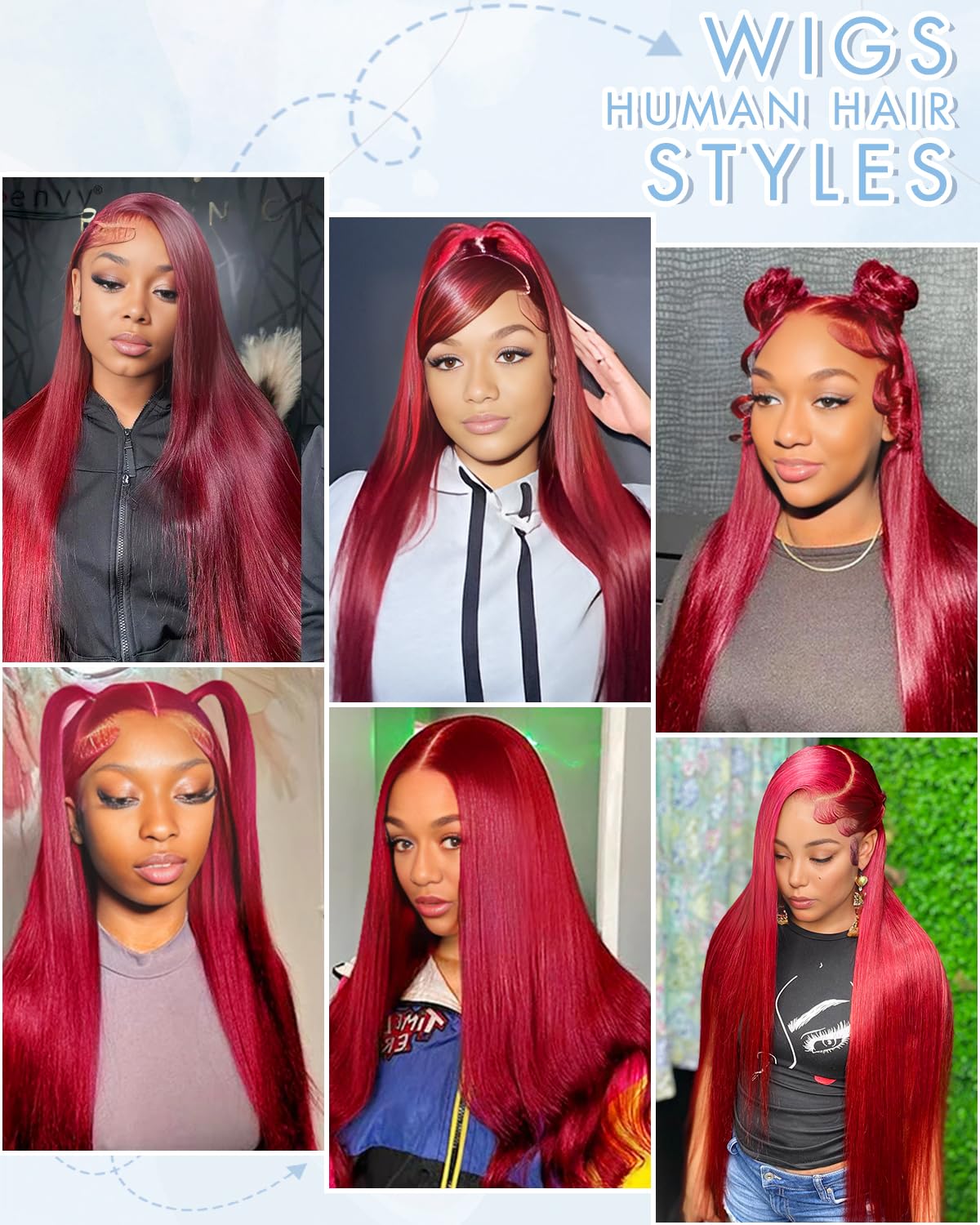 GUDOZO Glueless Wigs Human Hair For Black Women 9x6 HD Burgundy Lace Front Wigs Human Hair Frontal Wigs Human Hair Glueless Wigs Human Hair Pre Plucked Pre Cut Straight 200 Density 16 Inch