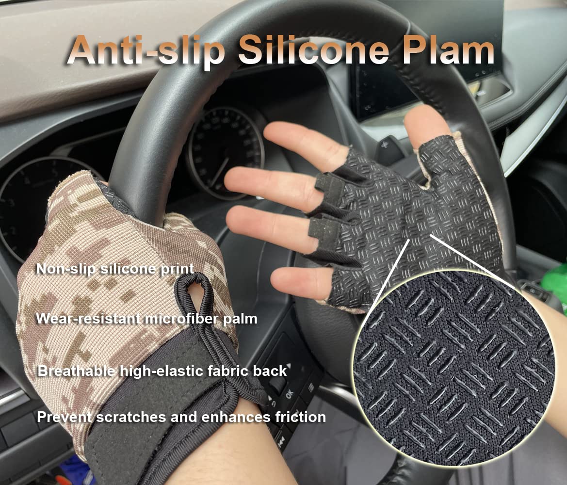 Fingerless Gloves Bicycle Gloves, Tactical Gloves Airsoft Gloves Training Gloves Fishing Gloves, Biking Gloves Men & Women (Tan, Small)
