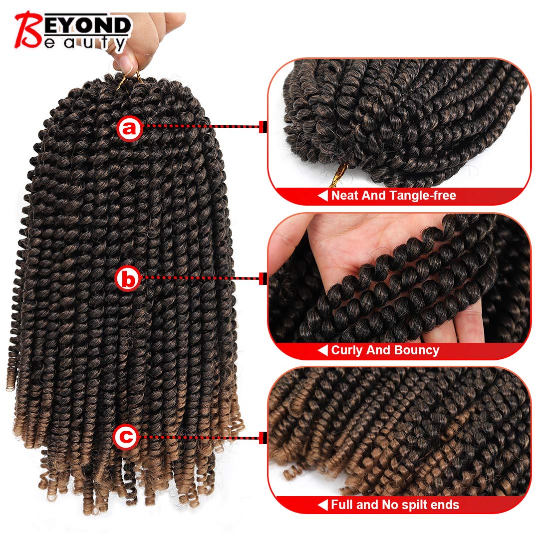 12 inch Spring Twist Crochet Braids Hair for Butterfly Locs Bomb Twist Crochet Hair Beyond Beauty Ombre Colors Synthetic Fluffy Hair Extension 3 Packs M1B/27