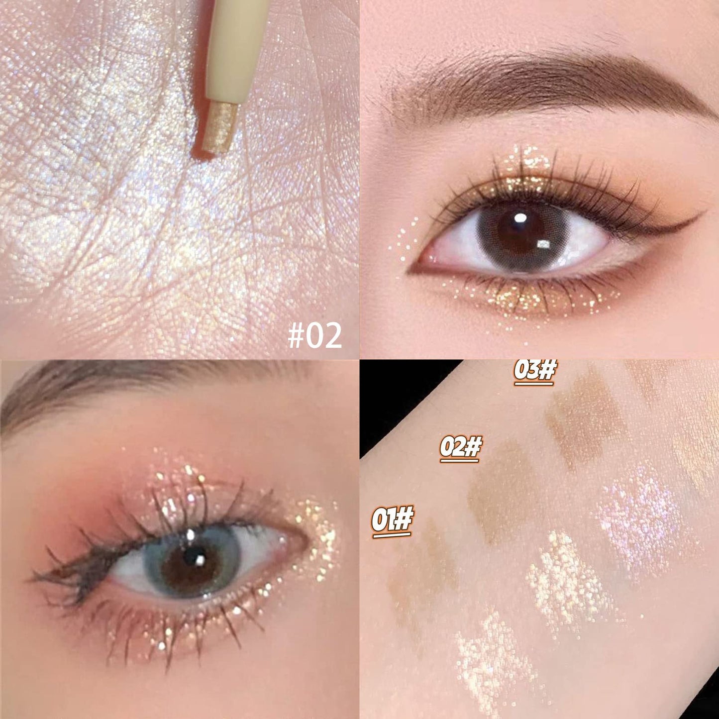 3PC Double Ended Highlighter Makeup Pen, Glitter & Matte Nude EyeLiner & Eyeshadow, Liquid Contour Liner 2 in 1 Eye Brightener Make Up Stick, Mulit-Funtional Long Lasting Lying Silkworm Pencil ( #01, #02, #04)