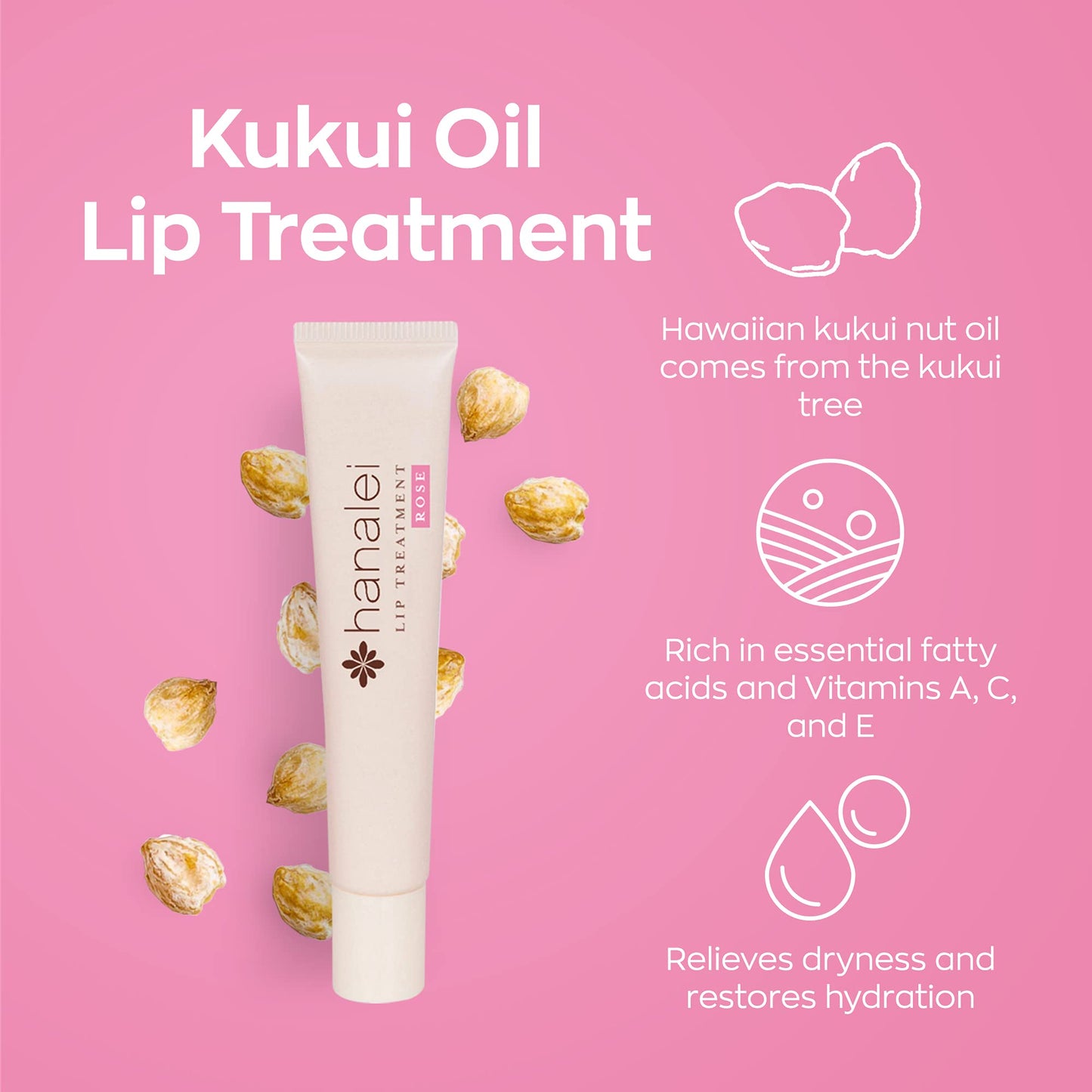 Hanalei Hydrating Lip Treatment Balm – Cruelty-Free, Paraben-Free Moisturizer for Severely Dry, Chapped Lips – Kukui Oil, Shea Butter & Grapeseed Oil –Rose Tint, Travel-Size 3-Pack (5g X 3)