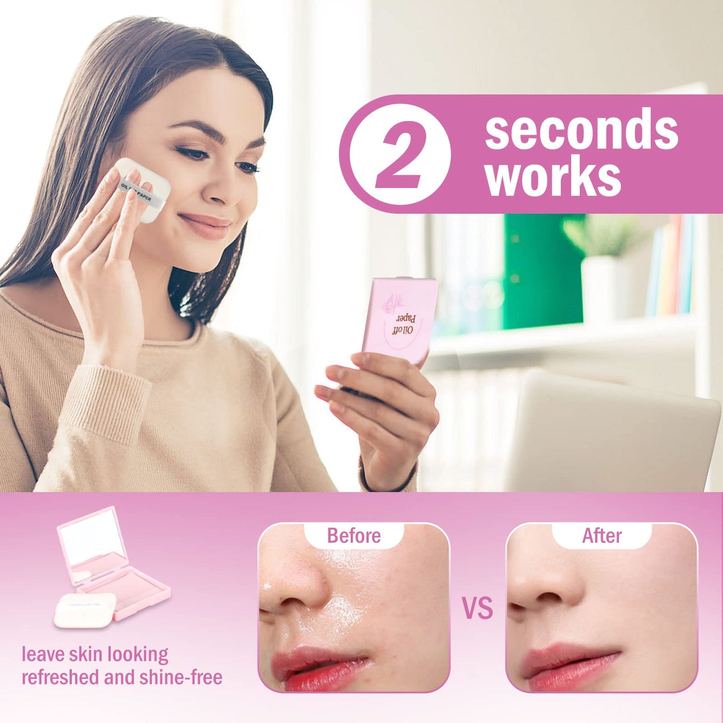 480Pcs/6Boxs Oil Absorbing Sheets for Face, Face Oil Blotting Sheets with Portable Mirror Case & Makeup Puff (80 sheets/set), Natural Soft Hemp Oil Off Paper for Home Office Travel (Rose * 6 Pack)