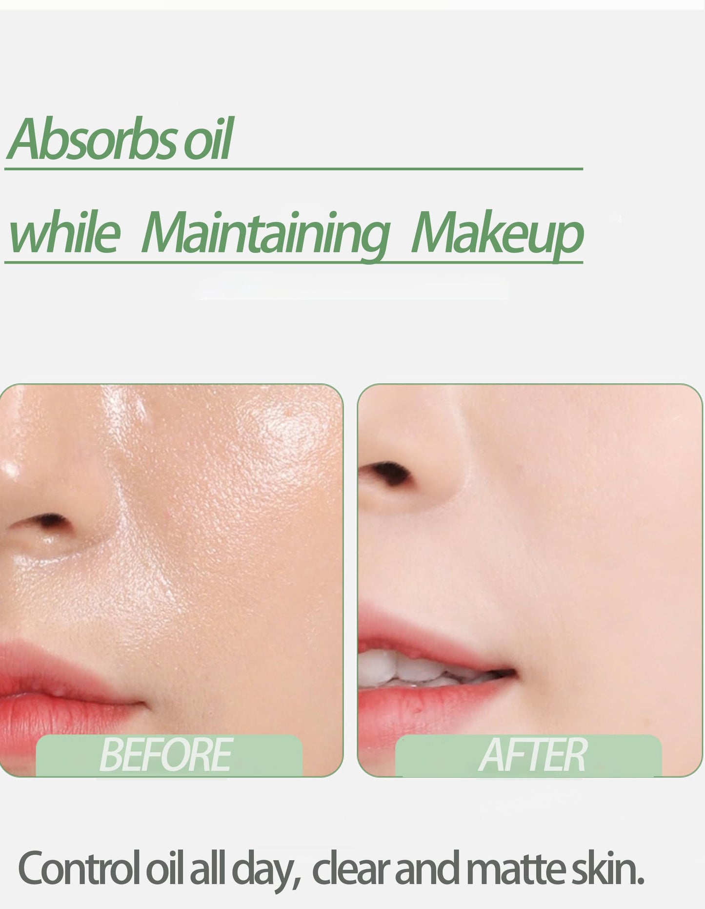 100 Sheets Bamboo Charcoal Oil Blotting Paper & 100 Sheets Green Oil Blotting Paper, Mirror&Puff, Absorbs Excess Face Oil, Controls Shine, Gentle for Makeup Use.