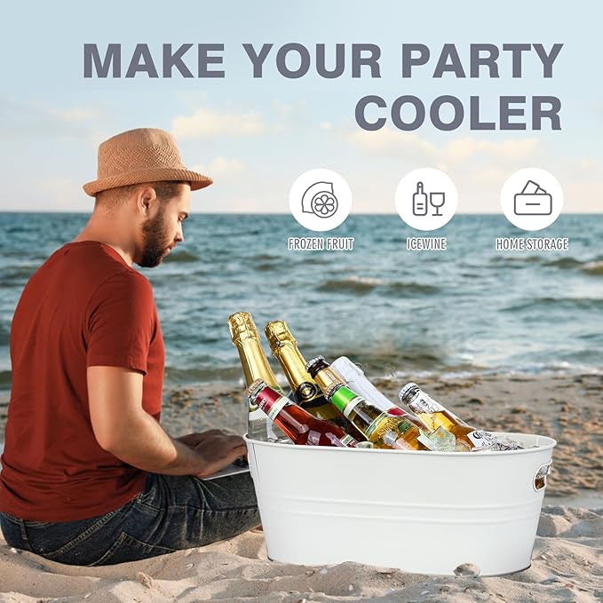 4Pcs Galvanized Bucket Galvanized Tub Ice Bucket 3 Gallon Beverage Tub Metal Beverage Buckets Ice Buckets for Parties Mimosa Bar Supplies for Beer Champagne Cocktails(White)