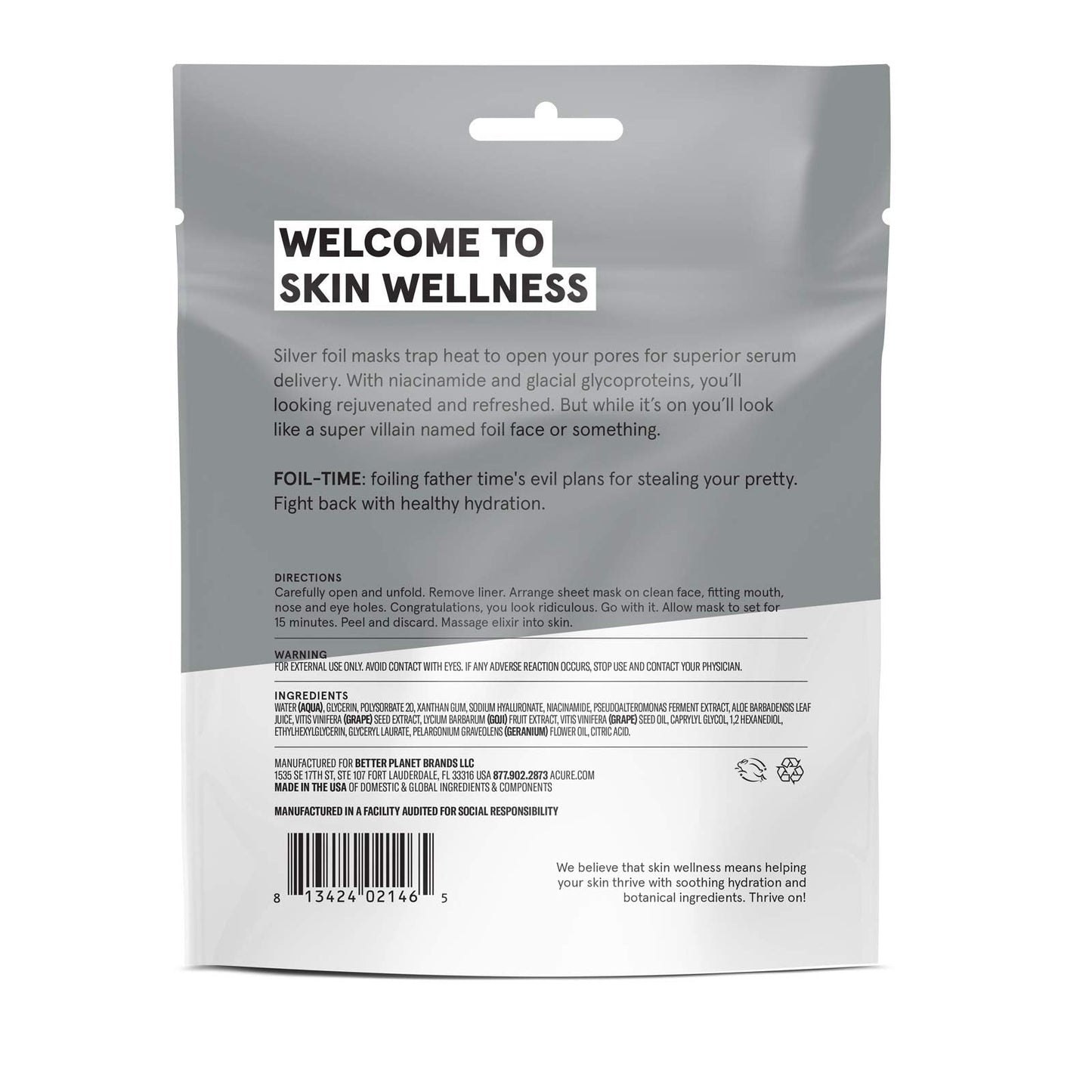 Acure Foil-Time Fortifying Silver Mask | 100% Vegan | Traps Heat to Open Pores For Superior Serum Delivery | Niacinamide & Glacial Glycoproteins - For Rejuvenated & Refreshed Apprearance | 1 Count (ACO02146)