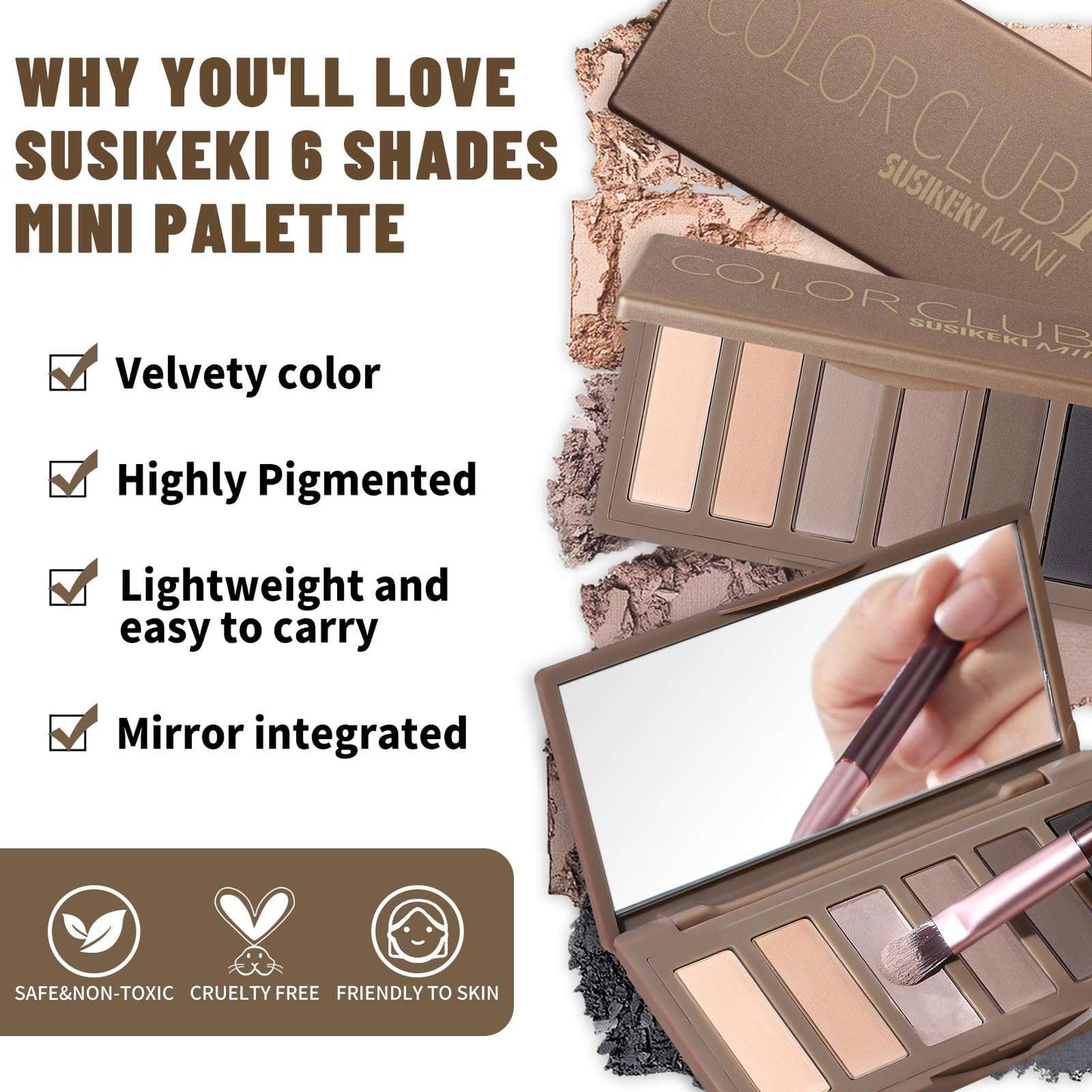 6 Colors Mini Naked Eyeshadow Makeup Palette with Brush Neutral Nude Smoky Eye Shadow Taupe & Brown Matte Make Up Pallet with Mirror Highly Pigmented Long Lasting Waterproof Travel Size Gift Kit