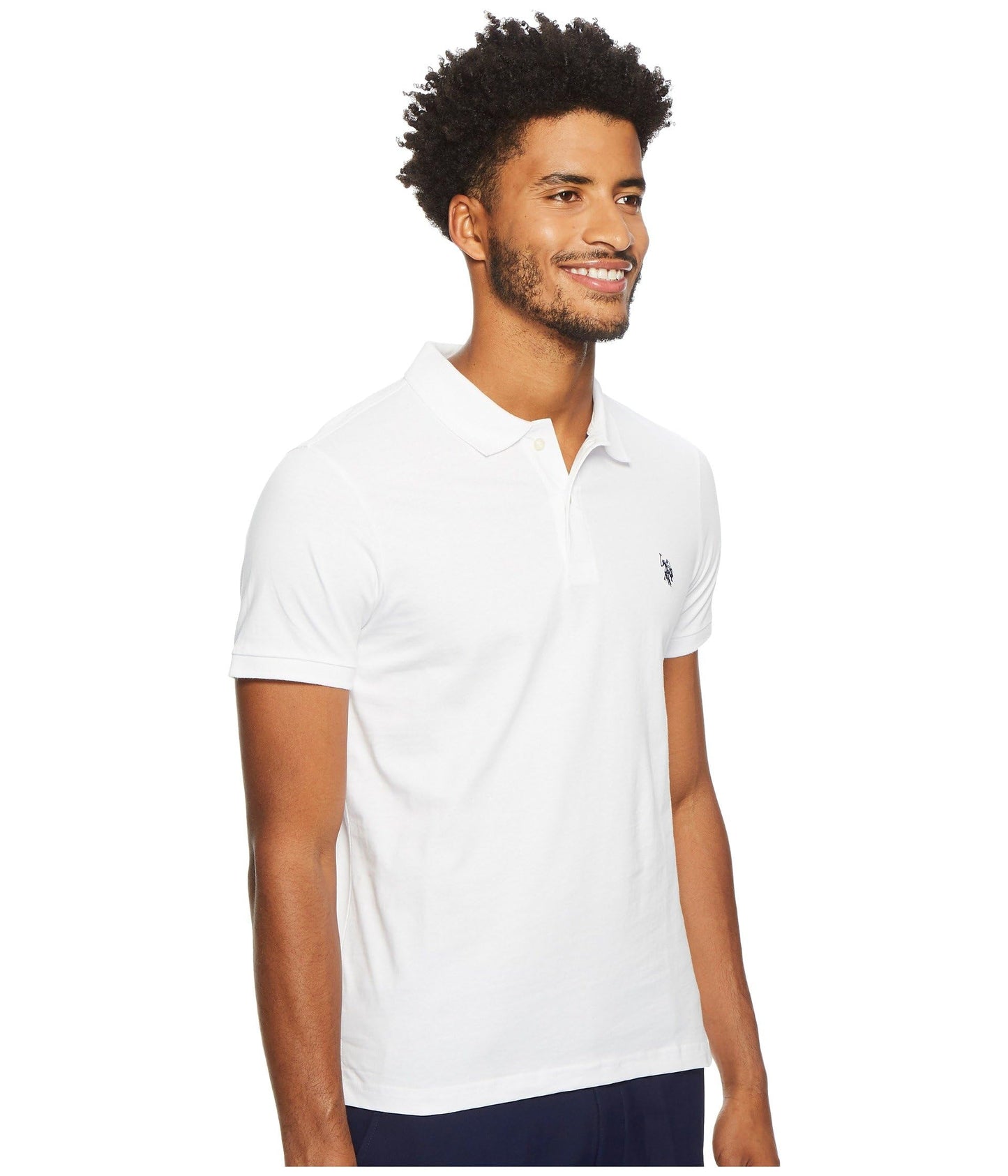 U.S. Polo Assn. Men's Slim Fit Solid Short Sleeve Jersey Polo Shirt, White-8199, Large