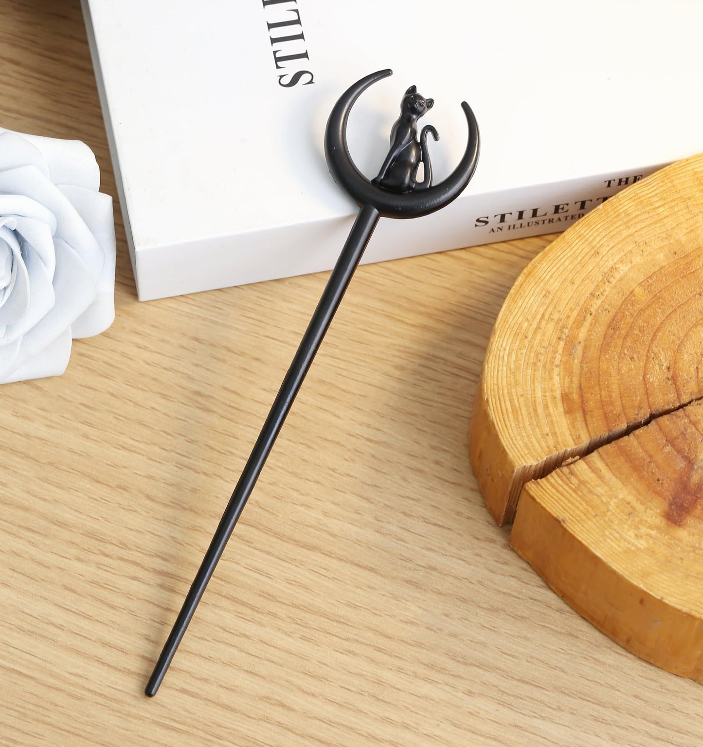 2pcs Cat Moon Hair Styling Pins Black Wicca Witch Hair Slide Renaissance Festival Hair Acceossories for Women Hair Stick
