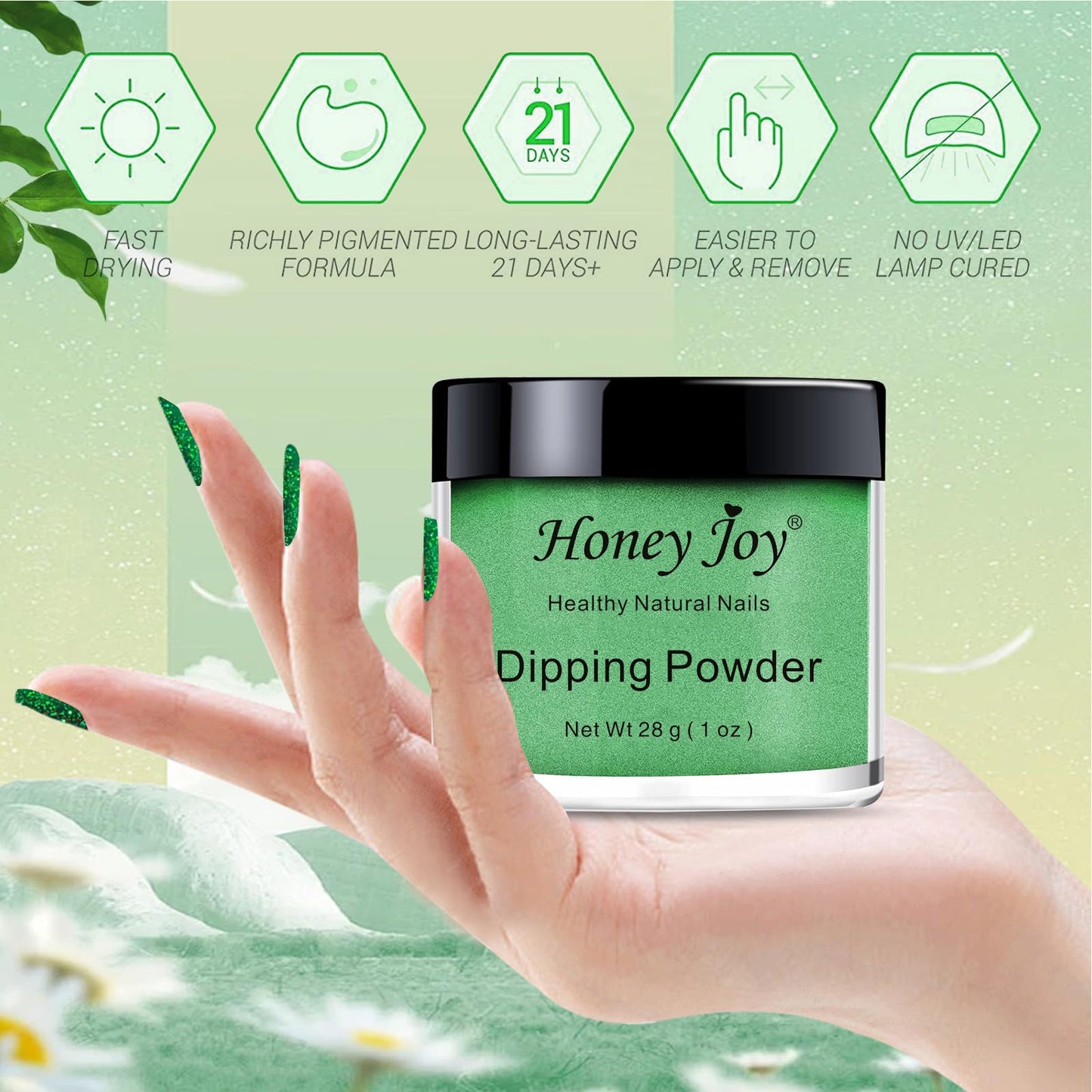 28g/Box Glitter Green Fine Dipping Powder No Lamp Cure Nails Dip Powder Like Gel Nail Natural Dry For Nail Salon£¬No.35