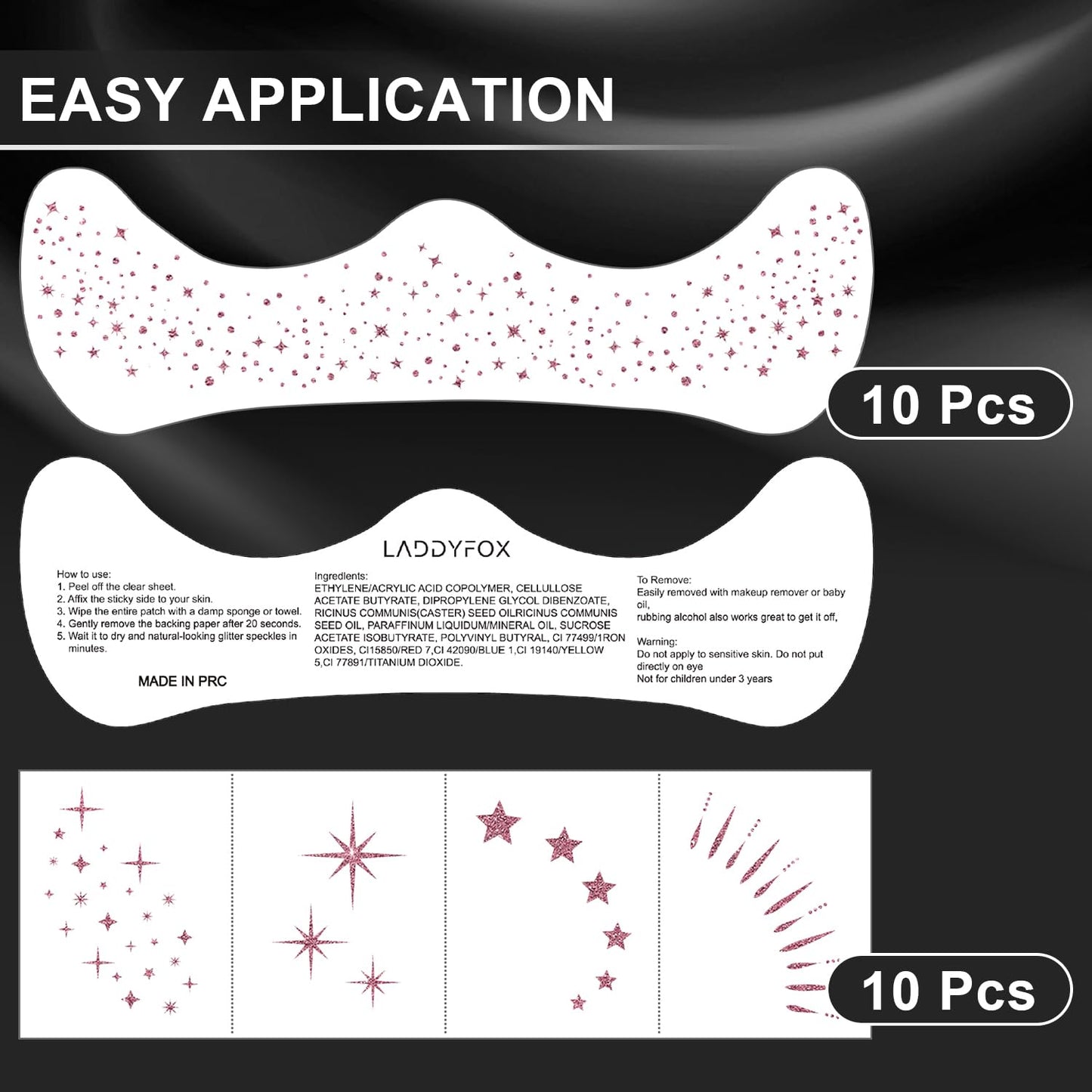 20 Pcs Rose Gold Makeup Patches, Glitter Freckles Face Tattoo, Easy Application and Remove Sparkle Makeup Patches, Waterproof Face Glitter Freckles for Women