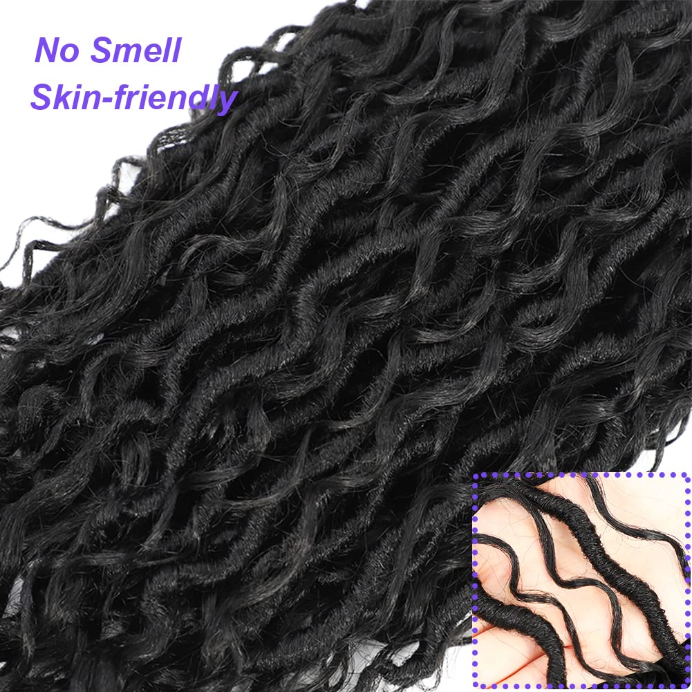 8 Packs Curly Faux Locs Crochet Hair, 14 Inch Goddess Locs Crochet Hair, Hippie Locs Braids Hair Extensions (14Inch, 8Packs, 1B)