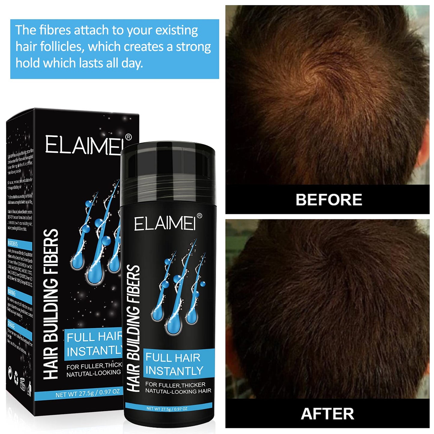 Hairline powder Hair fiber natural hair fiber Apply to men women Get thick hair Conceals Hair Loss (Dark Brown)