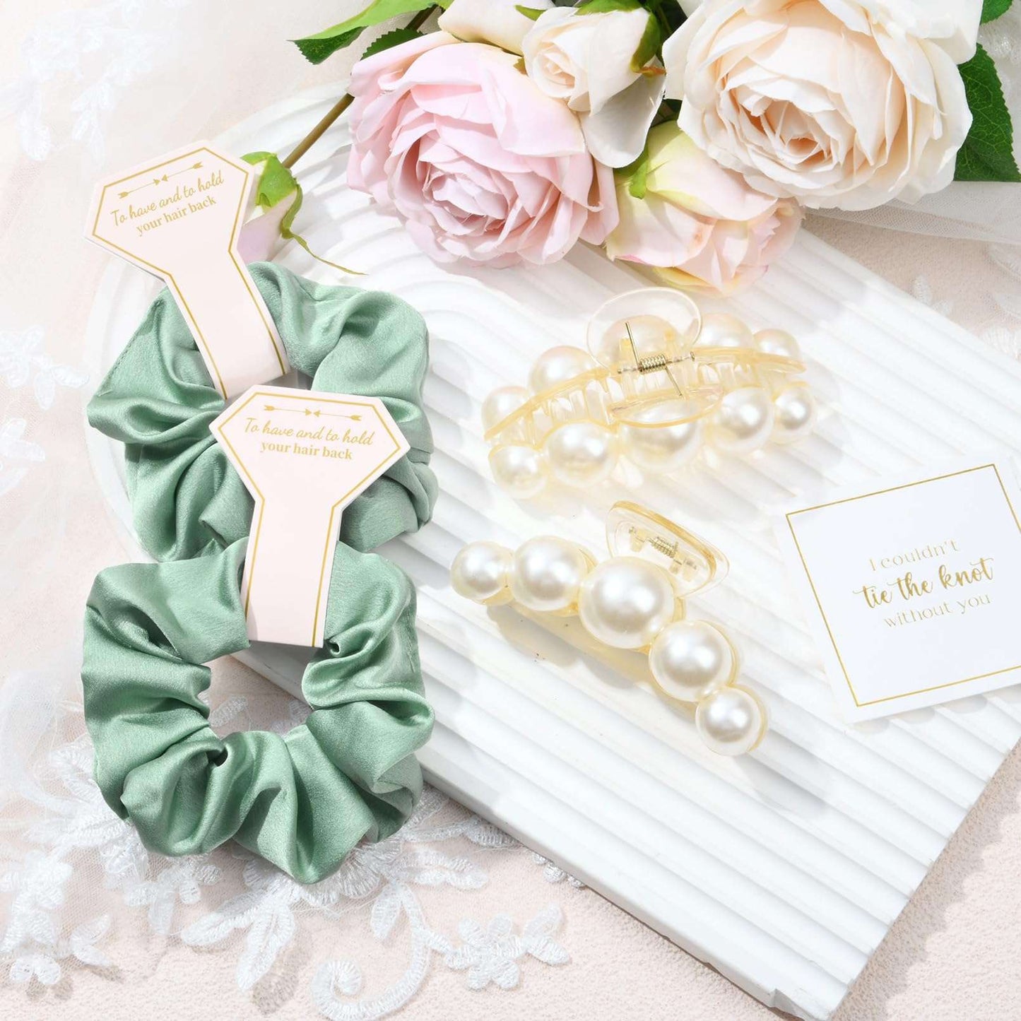 12 Pcs Bridesmaid Proposal Gifts Bridesmaid Pear Hair Claw Clips Hair Scrunchies Bridal Shower Gifts Bachelorette Party Wedding Favors Present Hair Accessories for Women (Green Series)