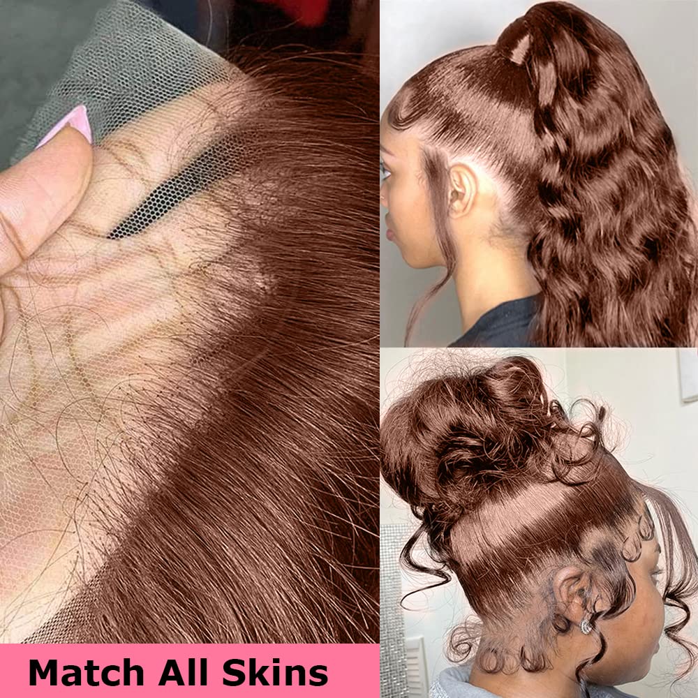 200% Density 13x4 Auburn Brown Body Wave Lace FrontWigs Chestnut Brown Colored Human HairWigs For WomenHD Transparent Lace FrontWig Human Hairwith Baby Hair(28 Inch,13x4 BrownLace Front Wig HumanHair)