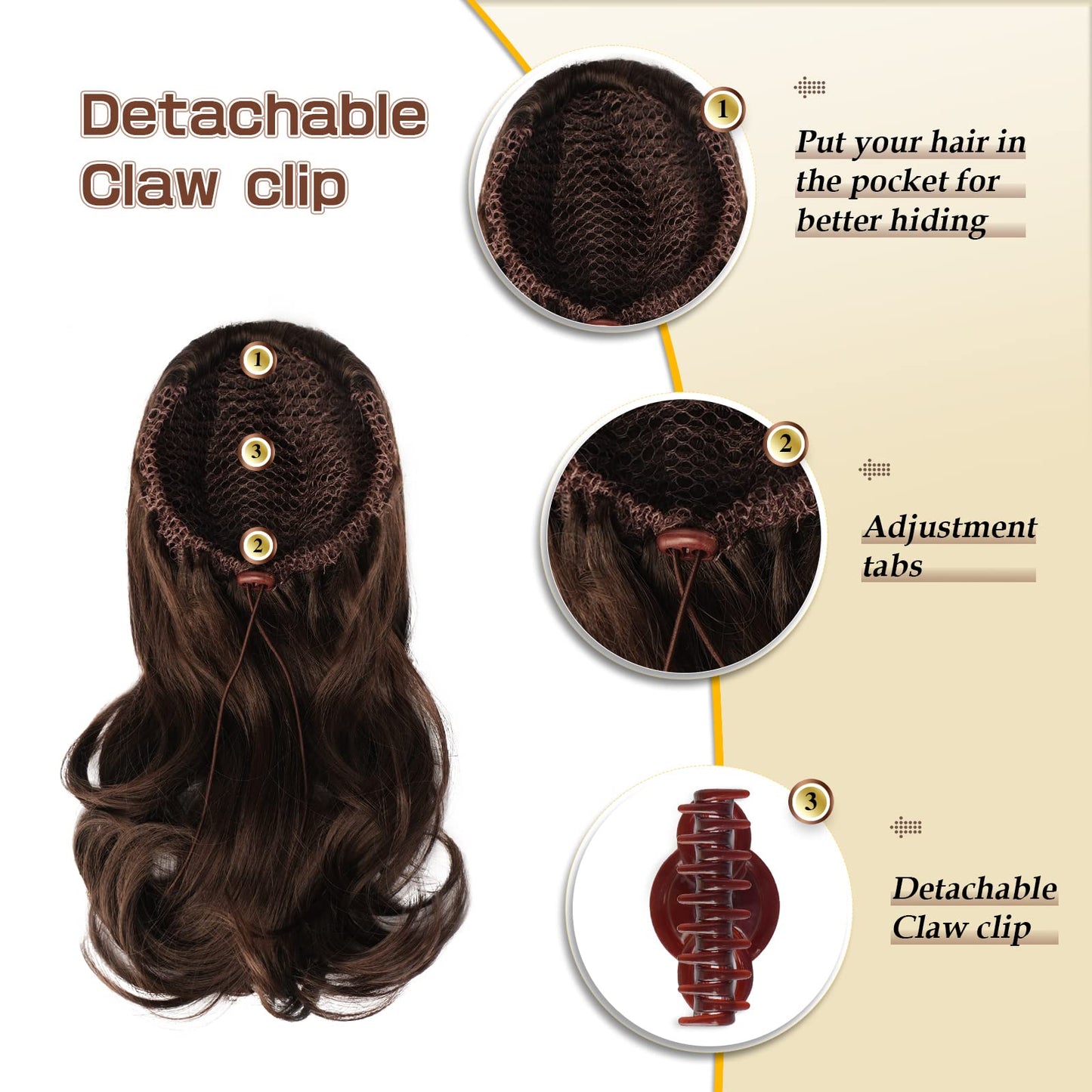 SOFEIYAN 13" Ponytail Extension Long Curly Ponytail Clip in Claw Hair Extension Natural Synthetic Hairpiece for Women, Blonde & Brown