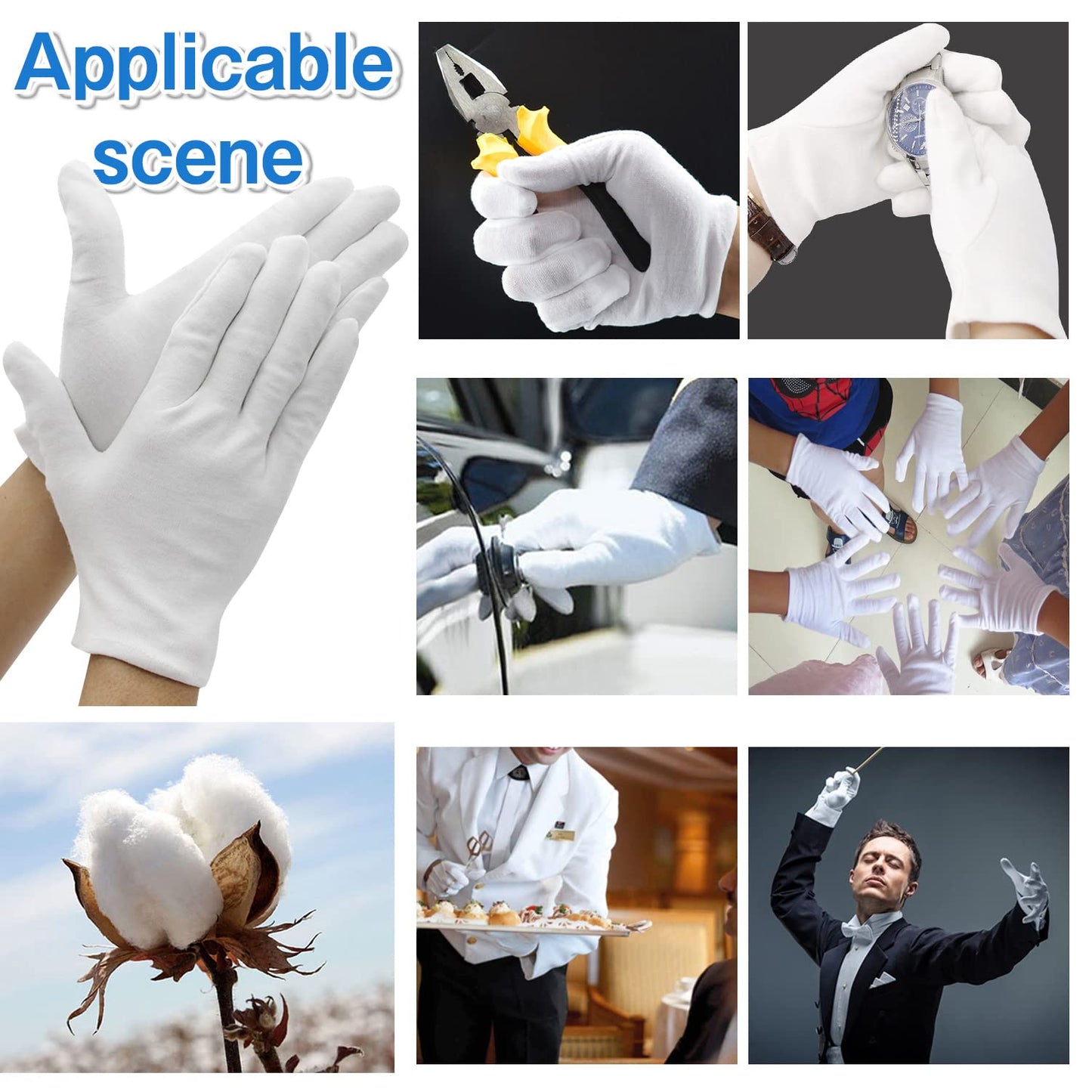 24Pcs Moisturizing Cotton Gloves: Sleeping Cotton Gloves Eczema for Dry Hands Work Gloves for Men and Women Stretchable Reusable Cloth Gloves for Spa Lotion Coin Jewelry Silver Inspection(M)…
