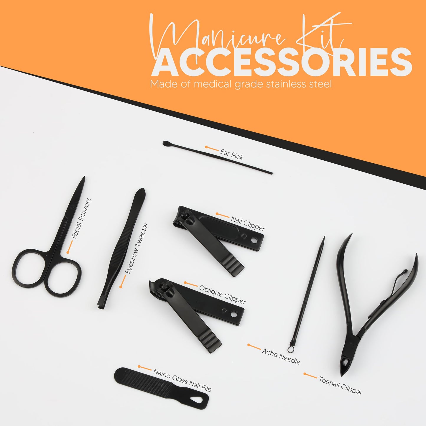 Utopia Care - Manicure Kit For Women and Men, Manicure Set with Nail Clippers or Nail Kit Includes Fingernail & Toenail Clippers,30-Pcs Pedicure Kit Stocking Stuffers With Travel Case - Black