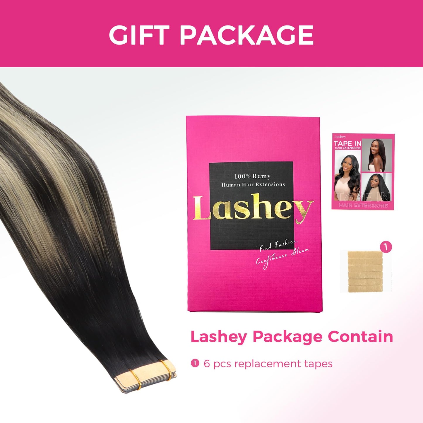 Lashey Tape in Hair Extensions 25g 10pcs 16 Inch Straight Balayage Natural Black to Light Blonde Highlighted Hair Extensions Tape in Hair for Women