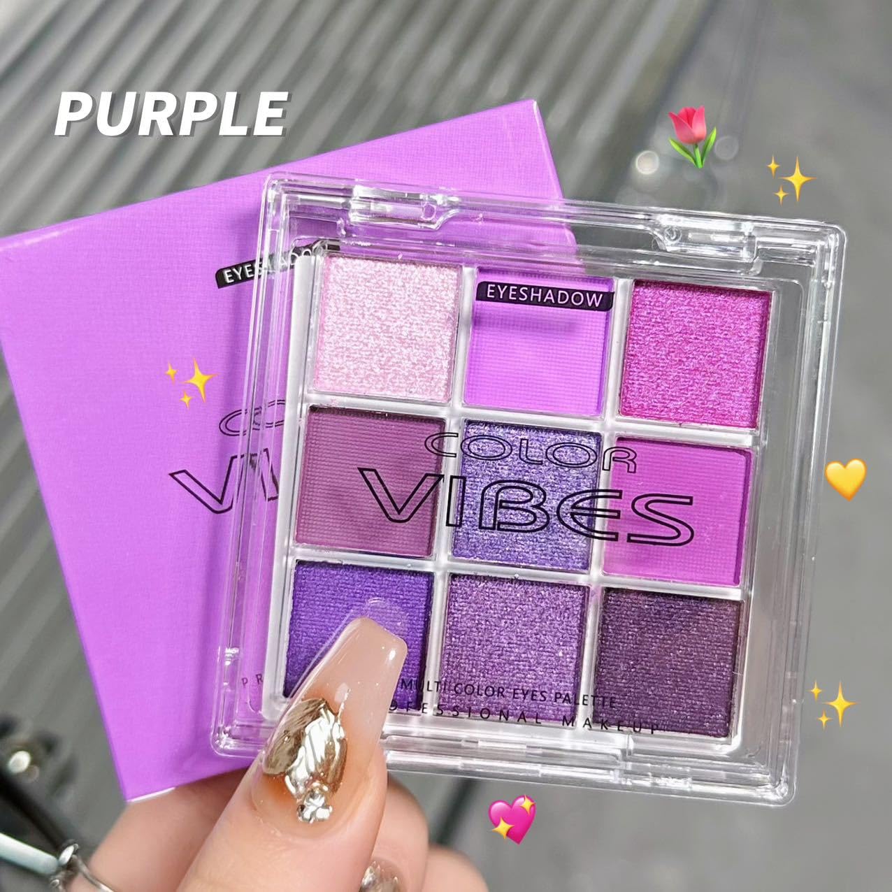 9 Colors Eyeshadow Palette - Purple Eyeshadow Theme, High Pigmented Blendable Matte & Glitter Shimmer Finishes, 24-Hour Long Lasting Eye Makeup for Christmas & Music Festivals(Purple)