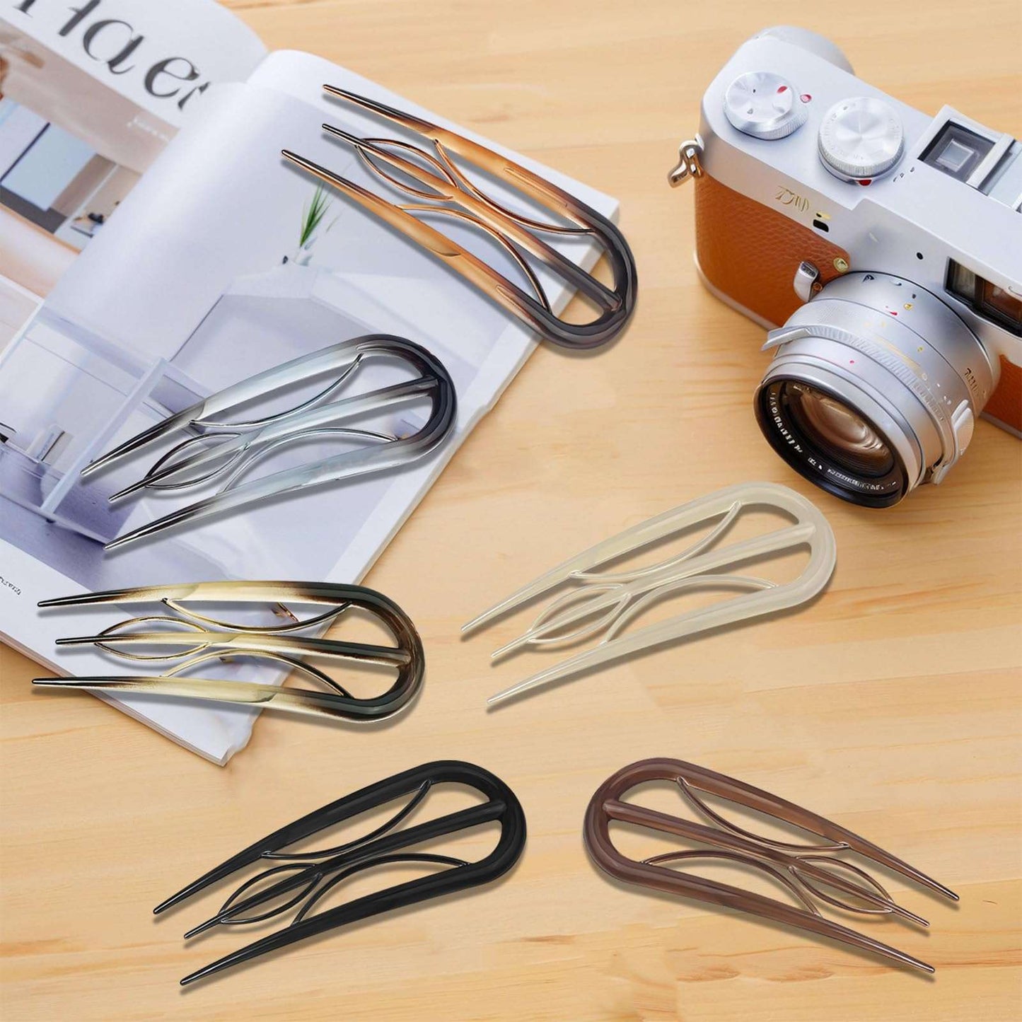 6Pcs French Hair Clips, U Shaped French Hair Pin Retro Fork Hair Pin Internal Teeth French Hair Clips, Tortoise Shell French Hair Pins for Women Thin Thick Hair Buns Twist Hairstyle Accessories