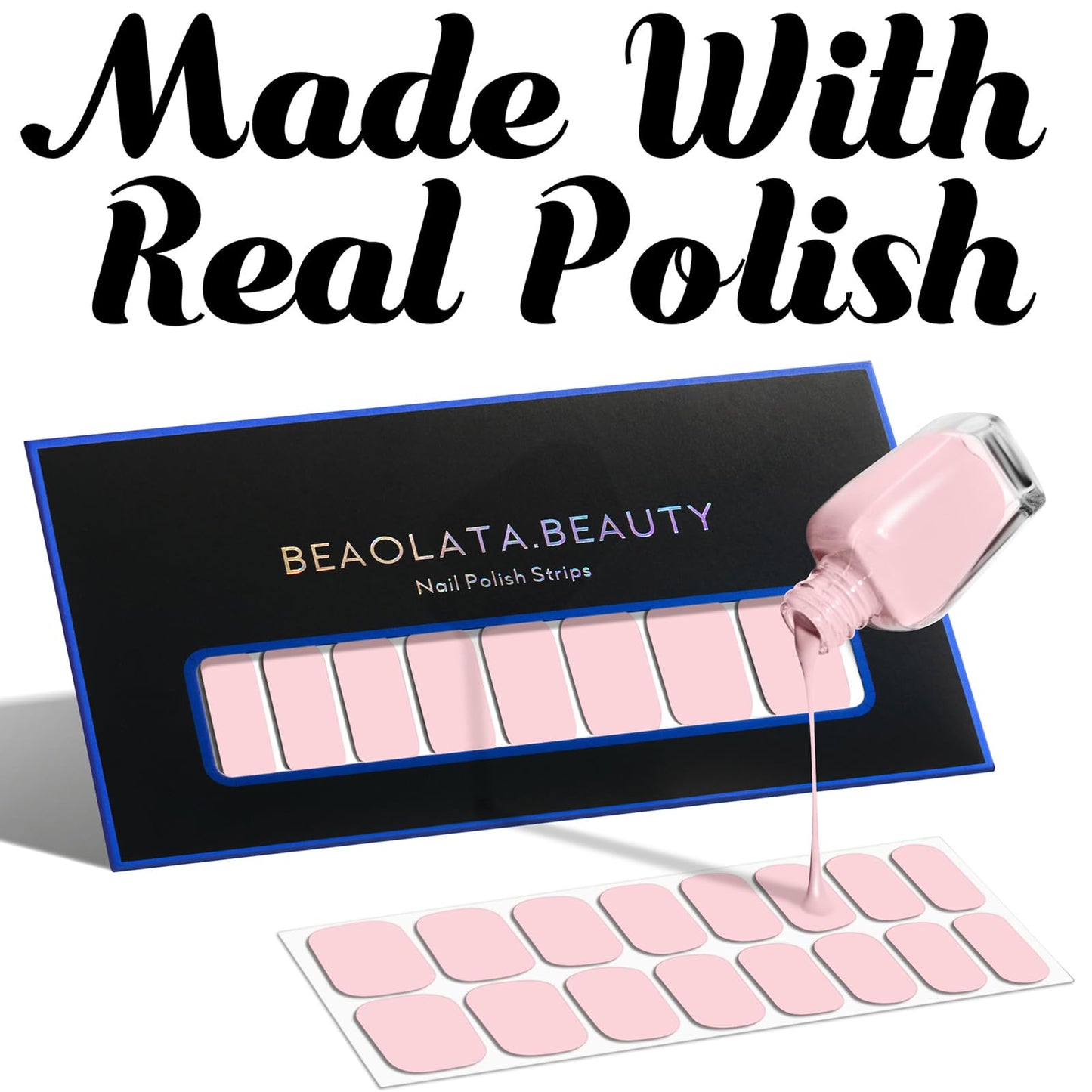 Beaolata Nail Polish Strips, 32PCS Salon Quality Wraps, Long Lasting Gel Nail Stickers for Women Easy Apply& Remove (Net Grey White)