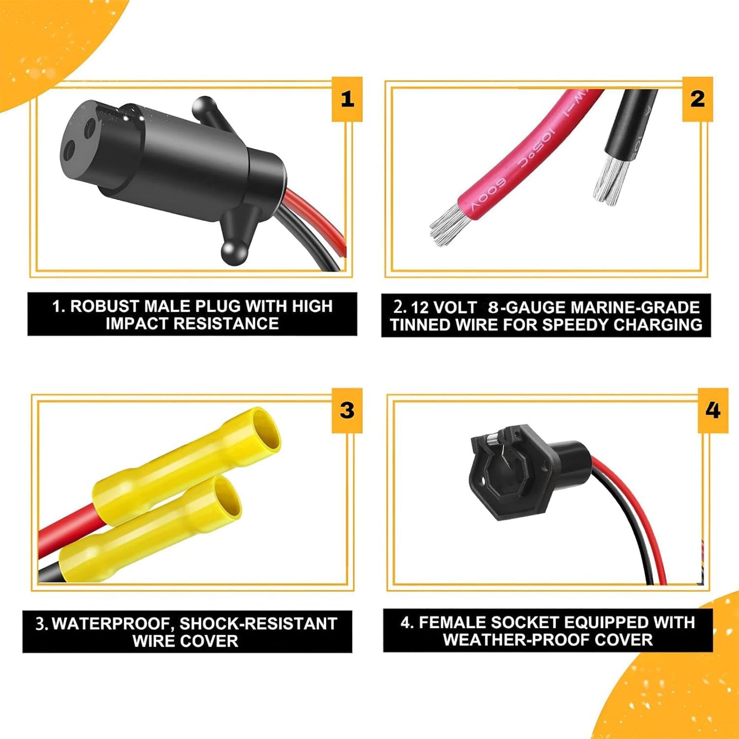 12V 8 Gauge Trolling Motor Plug and Receptacle Quick Connect Kit, Trolling Motor Plug Socket Set, 2 Wire Heavy-Duty Compatible With Minn Kota Marine Boat kayak Trolling Motor(8 Gauge)