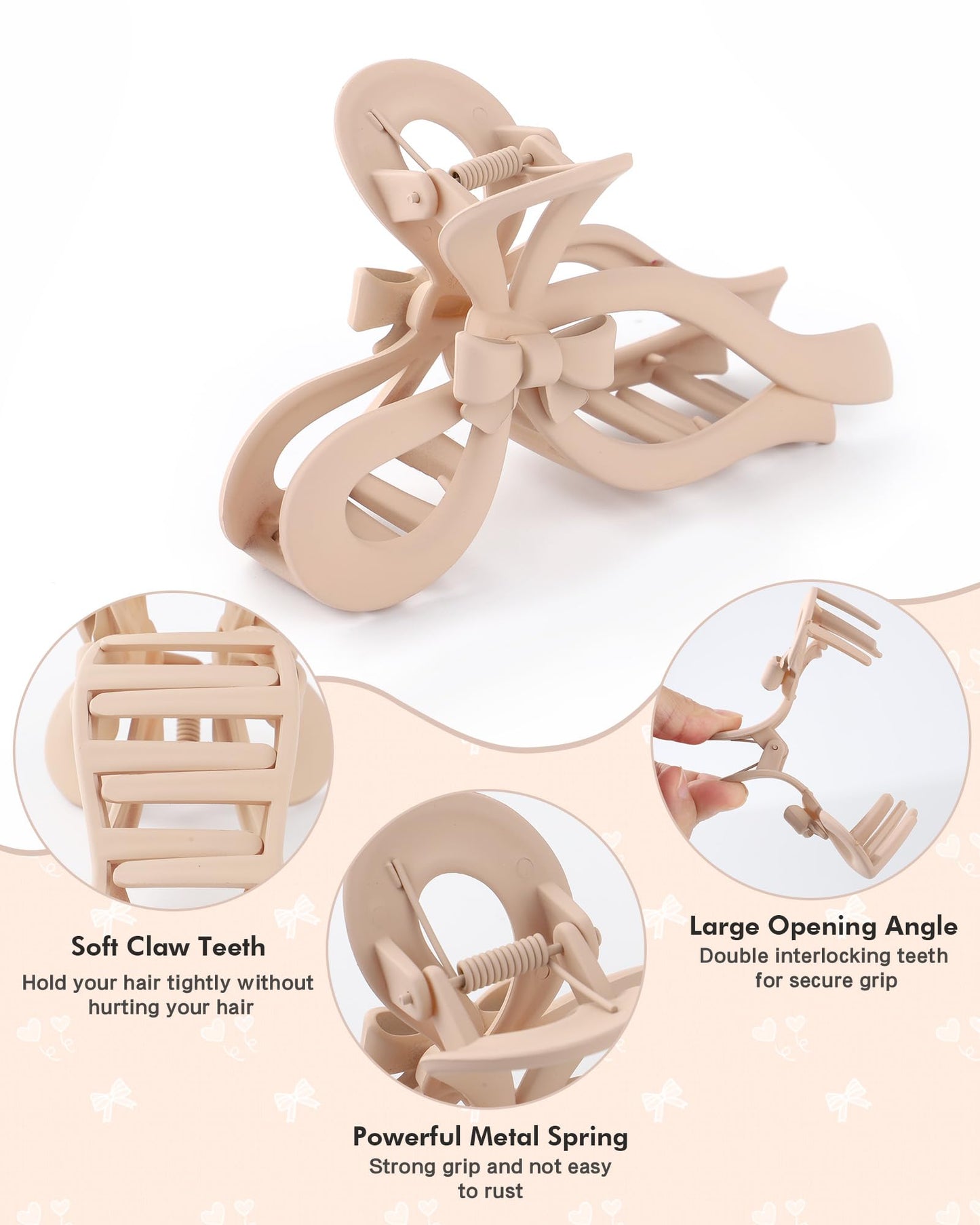 4 PCS Bow Hair Clips for Women Bow Claw Clip 5" Large Hair Claw Clips for Thick and Thin Hair Cute Bows Jaw Clip (Purple + Pink + Orange + Light Brown)