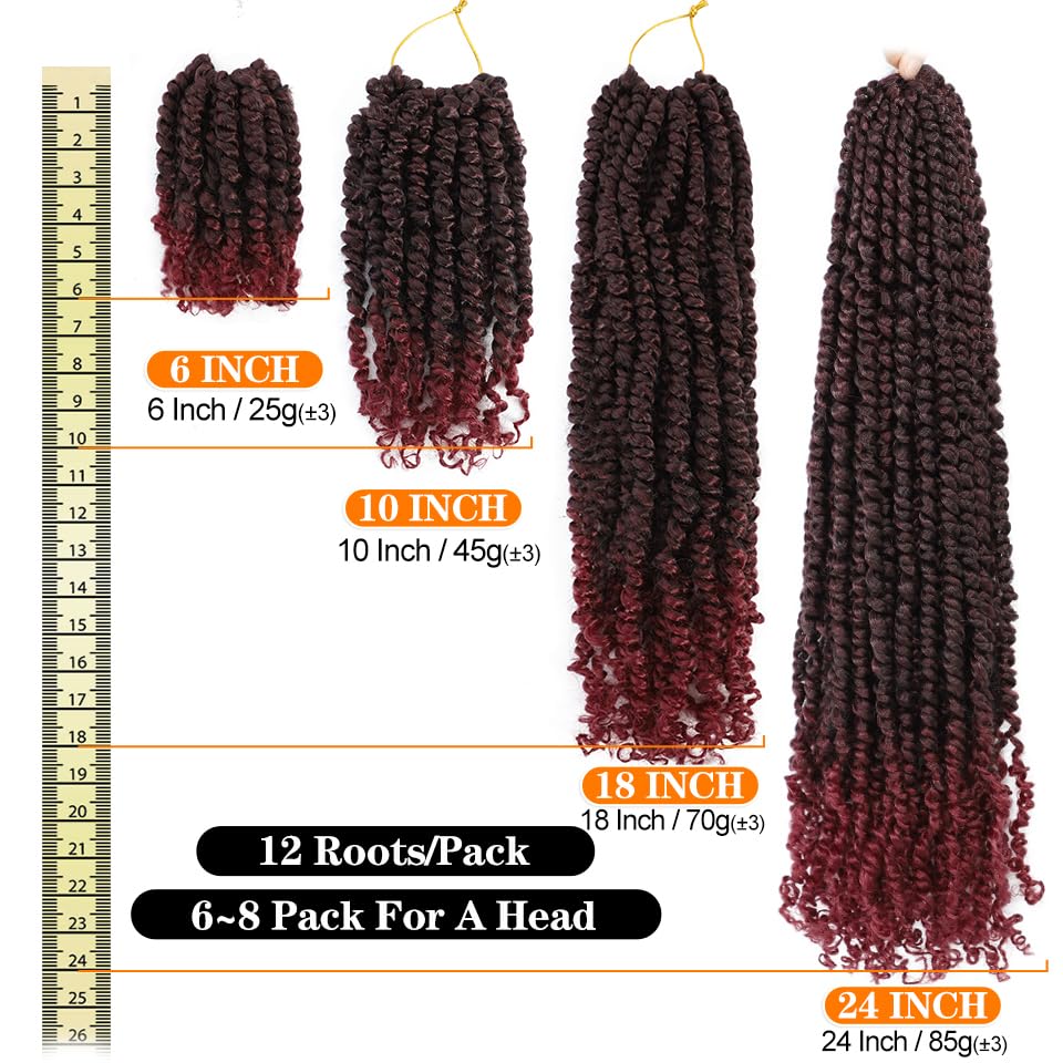 Felek Passion Twist Crochet Hair 24inch 8 Packs Pre Looped Twist Crochet Hair For Black Women Natural Soft Ombre Burgundy Pre Twisted Passion Twist Crochet Hair (T-99j(118), 24inch)