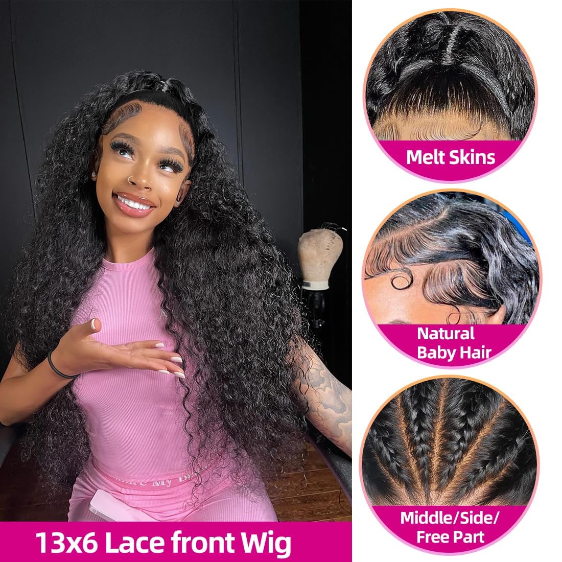 Ablvari 13x6 HD Lace Lace Front Wigs Human Hair 180% Density 13x6 Deep Wave Lace Frontal Wigs Human Hair Glueless Wigs for Black Women Pre Plucked with Baby Hair Natural Color 24 Inch