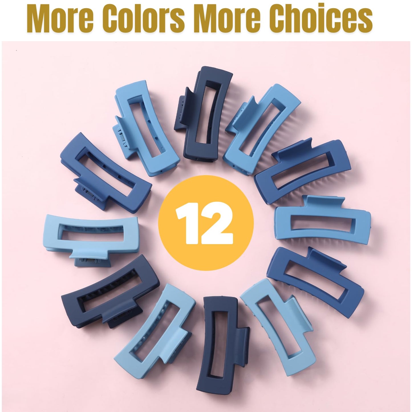 12 Pcs Blue Large Square Hair Claw Clips for Women, 4.3-Inch Matte Rectangle Claw, Strong Hold Non-slip Hair Clips for Thick & Thin Hair