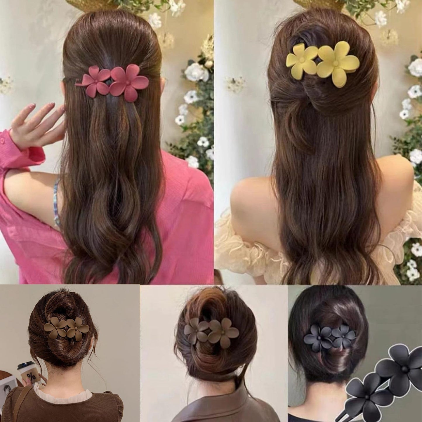 8 Pcs Flower Hair Claw Clips, Matte Flat Frangipani Hair Clips, Beach Tropical Party Strong Hold Jaw Hair Clips for Women Girls Thin Thick Curly Straight Hair Accessories (8 PCS Frangipani)