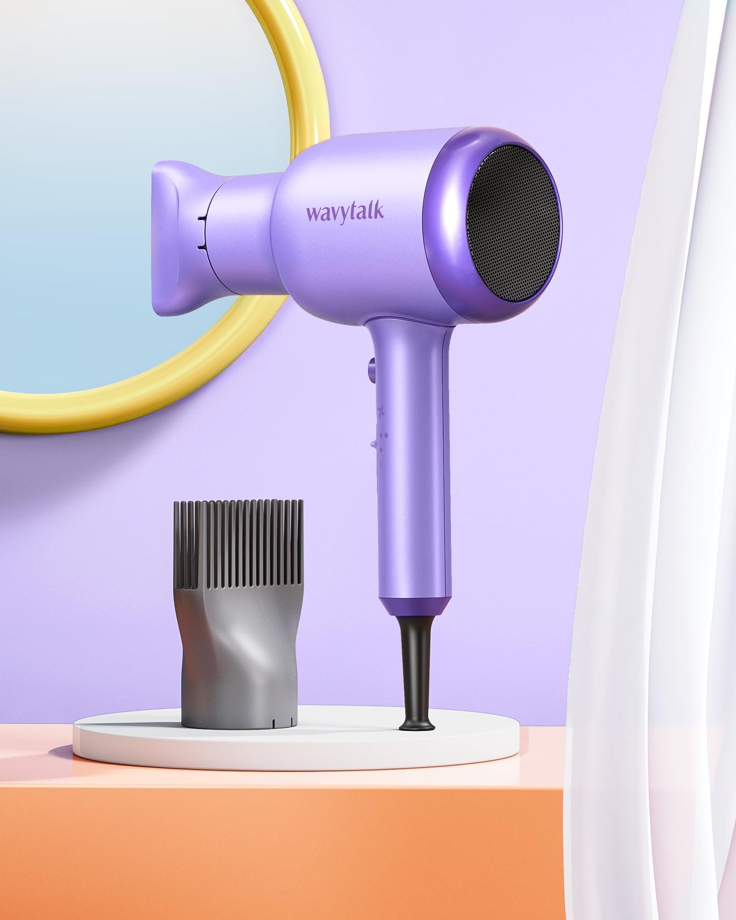 Wavytalk Blow Dryer with Diffuser, Blown Away Ionic Hair Dryer for Curly Hair with Comb, 1875W Fast Drying Blow Dryer with Ceramic Technology, 3 Attachments for All Hair Types, Light and Quiet, Purple