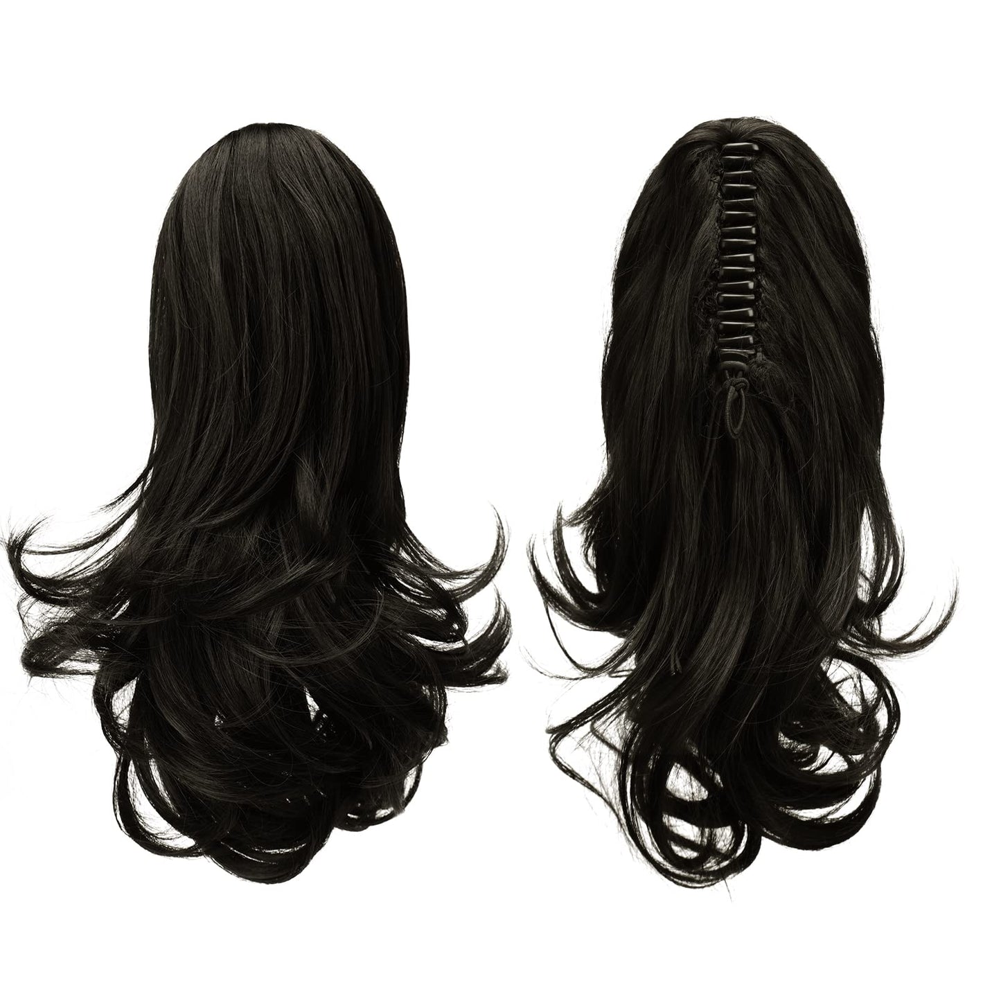 SOFEIYAN 13" Ponytail Extension Long Curly Ponytail Clip in Claw Hair Extension Natural Looking Synthetic Hairpiece for Women, Natural Black