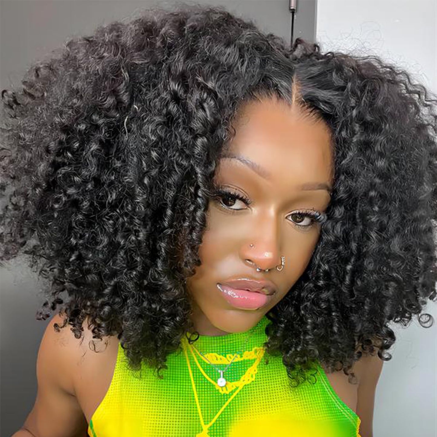 ISEE Wear and Go Glueless Wig Afro Kinky Curly Lace Front Wigs Human Hair 7x5 HD Lace Afro Curly for Women Lace Pre Cut Glueless Wigs Human Hair Pre Plucked 16 Inch