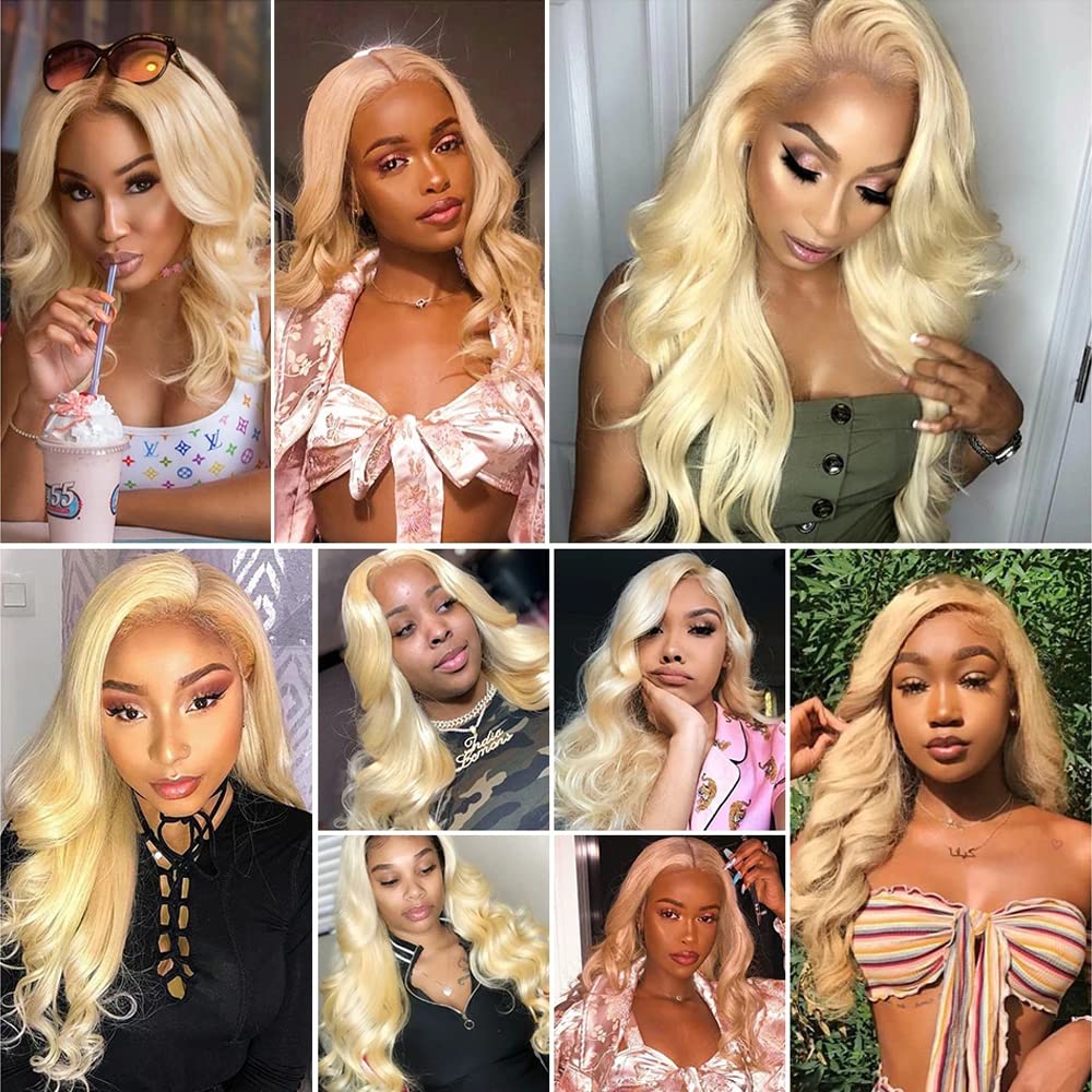 613 Body Wave Bundles Human Hair Blonde Human Hair Bundles 8A Grade Unprocessed Brazilian Virgin Hair 3 Bundles 12 12 12 Inch Blonde Body Wave Human Hair