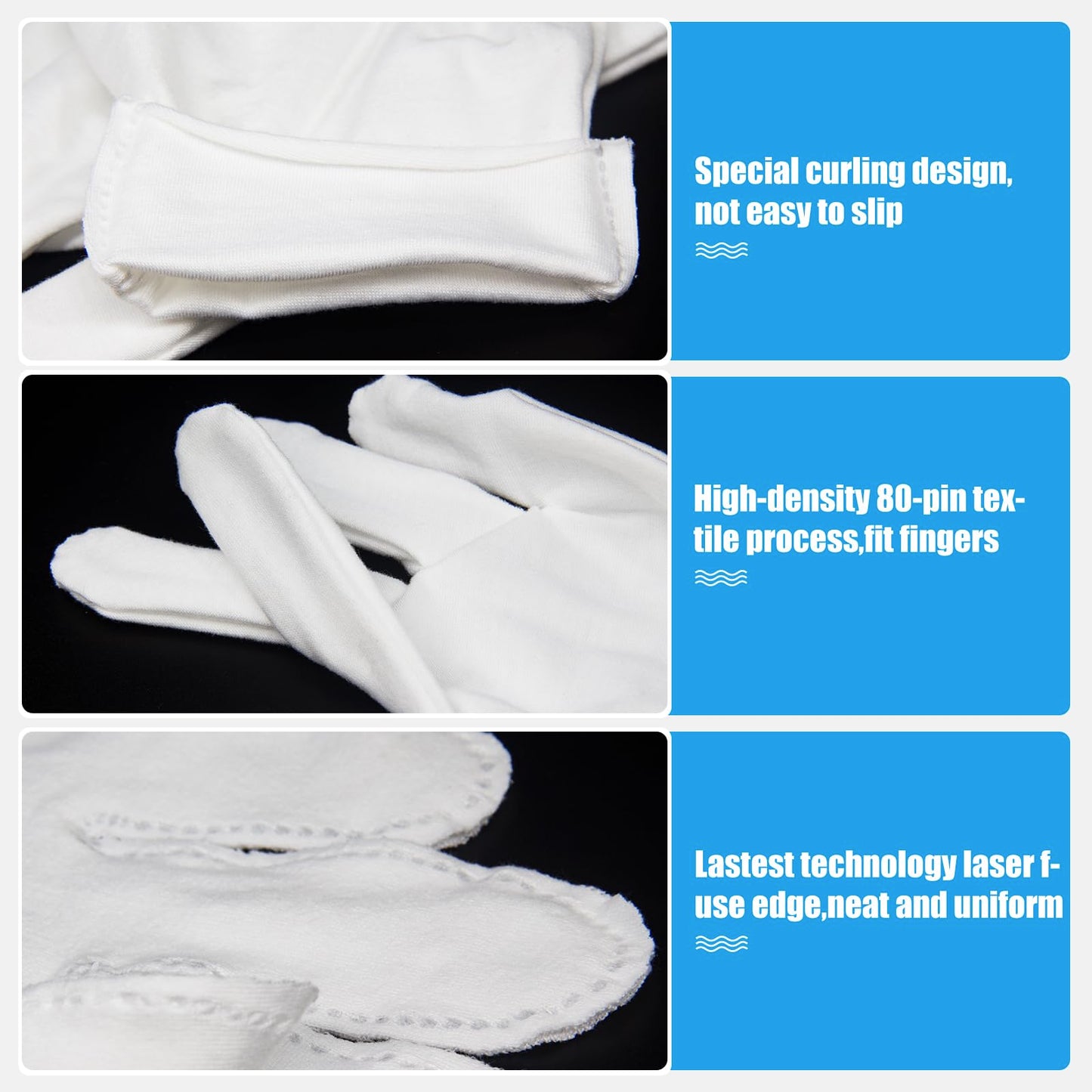 7 Pairs White Cotton Gloves for Dry Hands Sleeping, Washable Lotion Eczema Moisturizing Gloves Overnight for Women Men Halloween Wedding Costume, Safety Work Liner for Serving Inspection