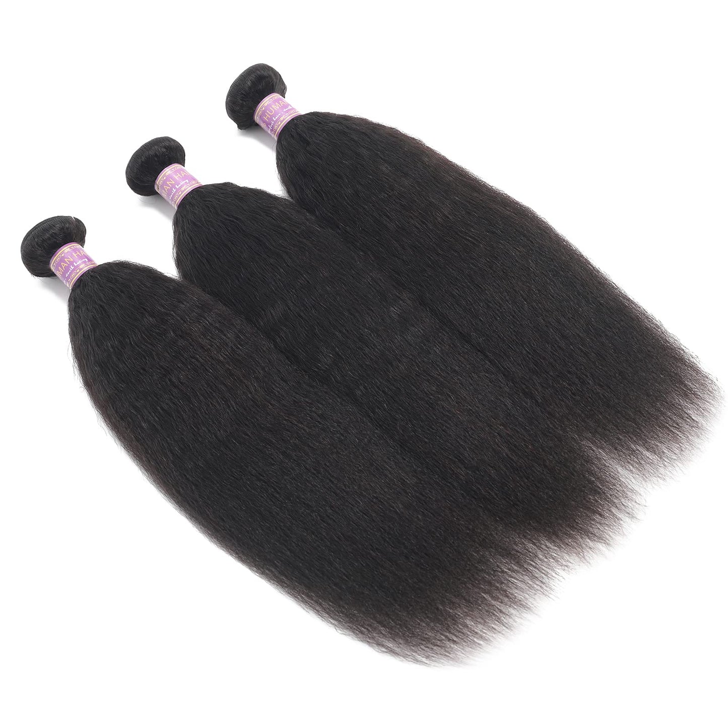 Kinky Straight Human Hair Bundles 16Inch Yaki Straight Human Hair Extensions 1 Bundles Unprocessed Brazilian Virgin Kinky Straight Human Hair For Black Women Natural Black