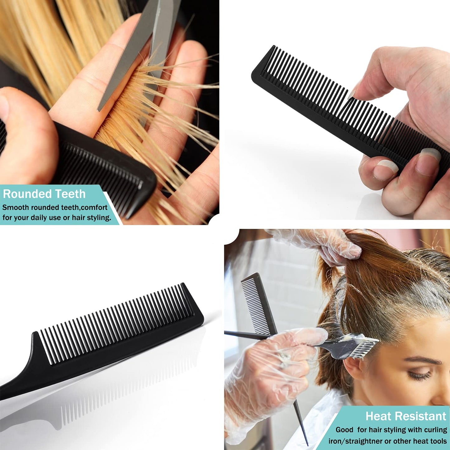 6 Pieces Carbon Fiber Hair Combs Set, General Styling Grooming Comb, Anti Static Heat Resistant Hairdressing Comb, Fine and Wide Tooth Hair Barber Comb