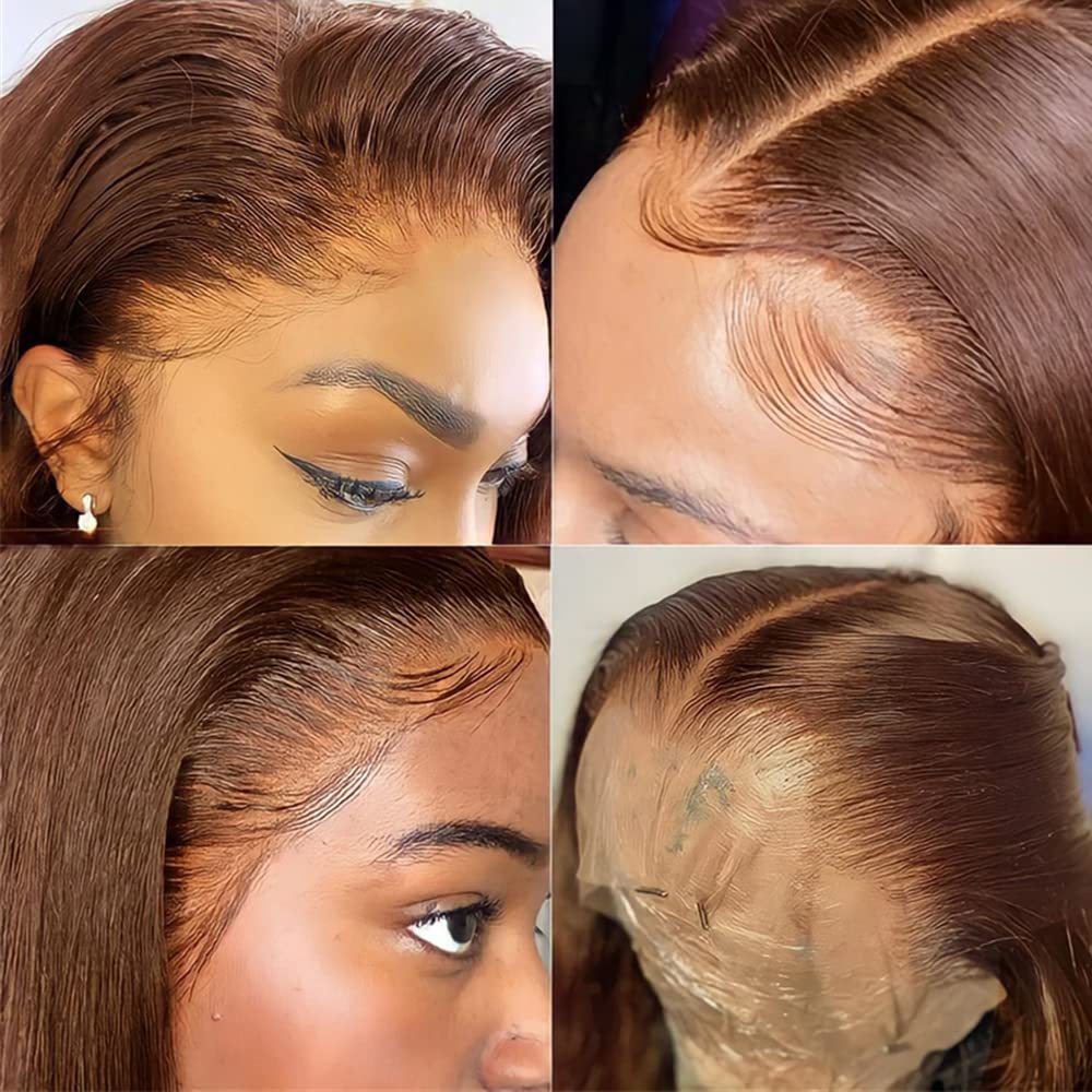 200% Density 13x4 Auburn Brown Body Wave Lace FrontWigs Chestnut Brown Colored Human HairWigs For WomenHD Transparent Lace FrontWig Human Hairwith Baby Hair(28 Inch,13x4 BrownLace Front Wig HumanHair)