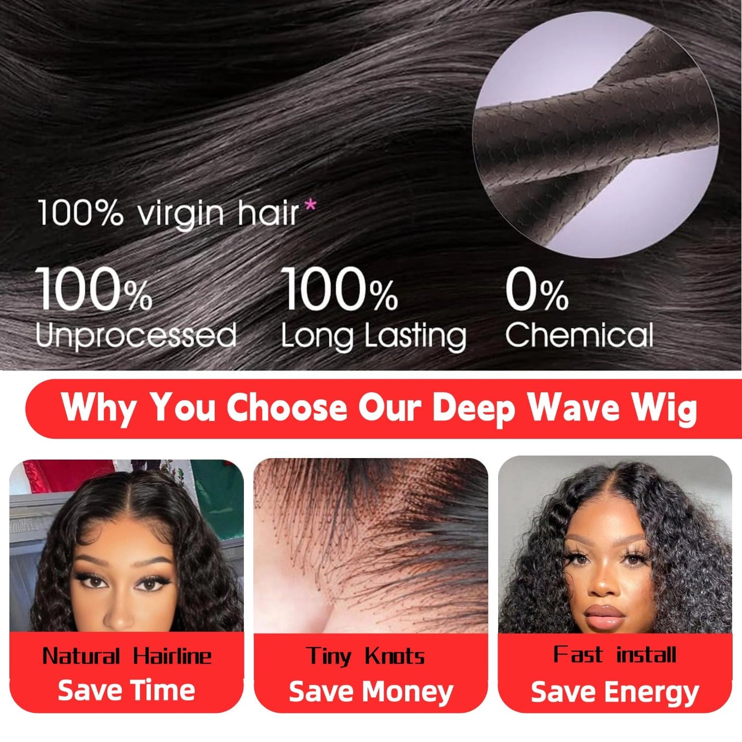 13x6 Deep Wave Lace Front Wigs Human Hair 200 Density Pre Plucked Glueless HD Transparent Lace Front Wigs Human Hair 20 Inch Deep Wig Brazilian Lace Frontal Wigs with Baby Hair Free Part