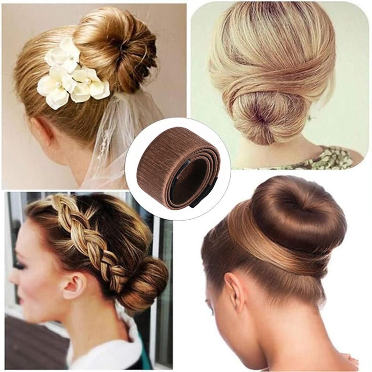 4 Pcs Magic Donut Bun Makers for Ballet Hairstyles - Light Brown (Women and Kids)