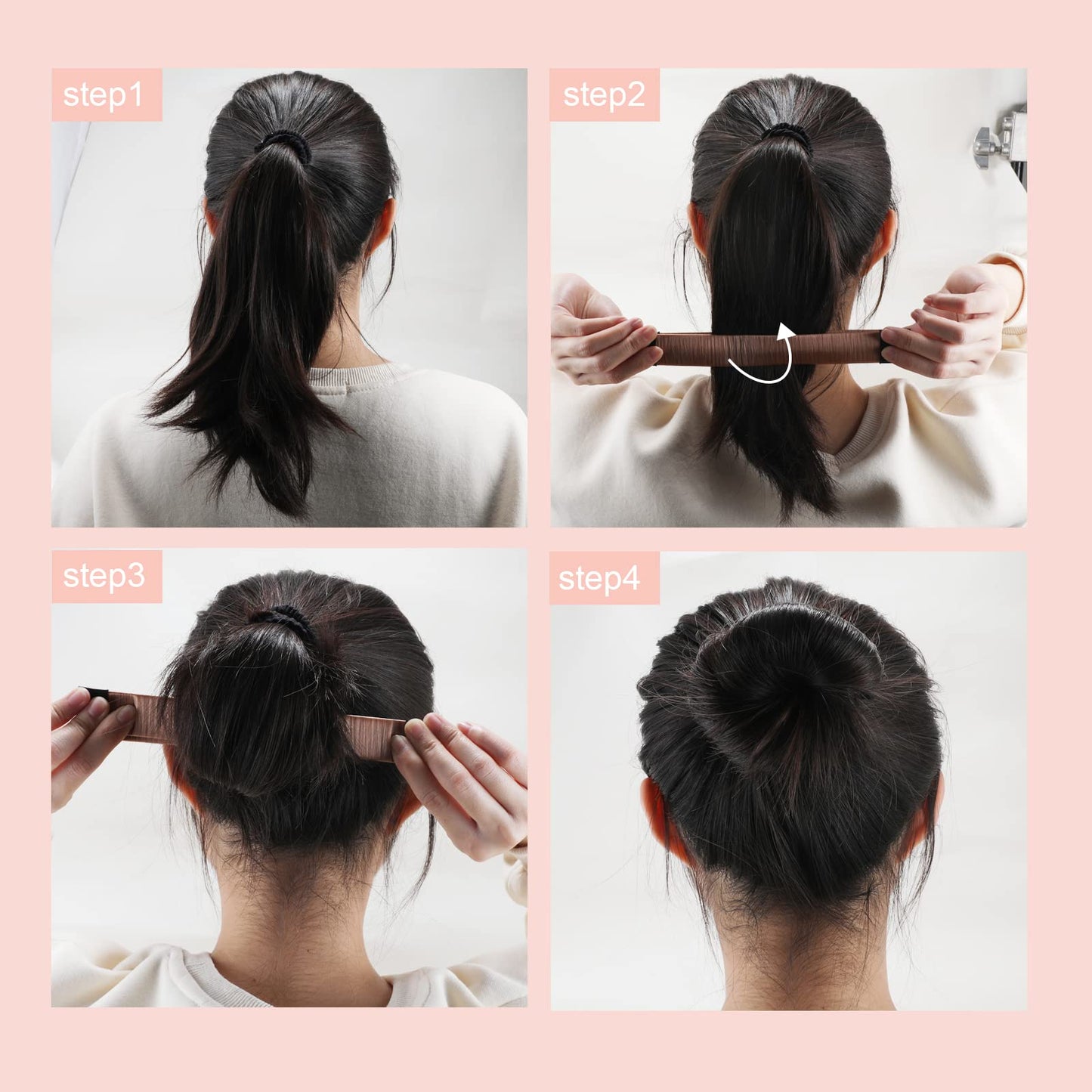 Boobeen 4 Piece Hair Bun Maker for Women DIY Girls - French Snap Roll Twist Donut Hairstyle Tool for Long Hair (4 colors B)