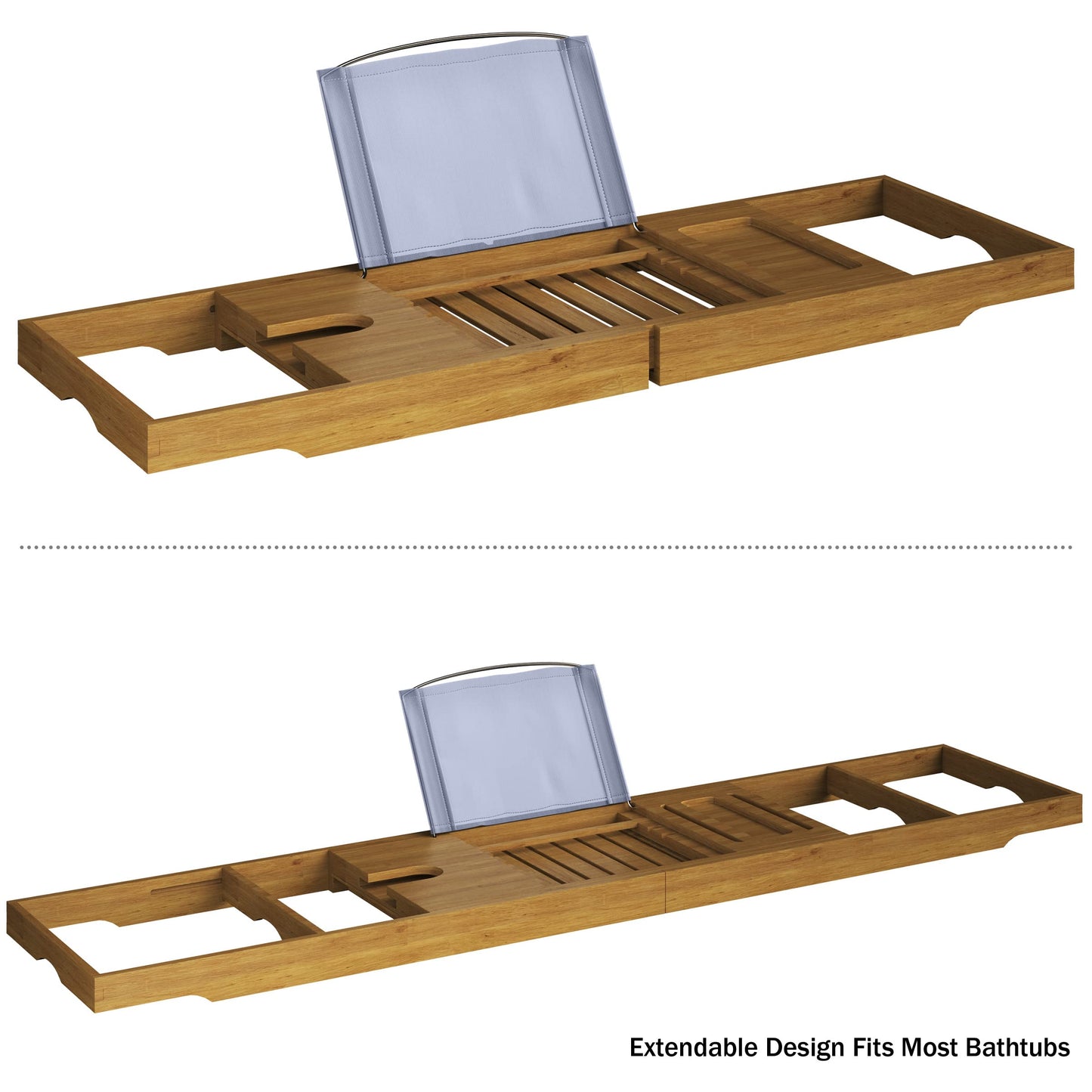 Acacia Bathtub Tray - Natural Wood Tray with Extended Sides, Wine Glass Holder, Book, Phone, or Tablet Rest - for Bath Accessories by Home-Complete